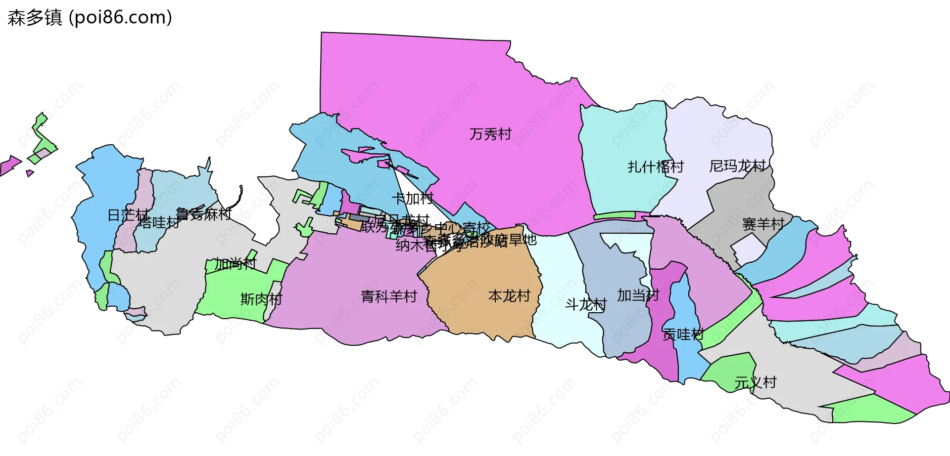 森多镇边界地图(五级行政区划)