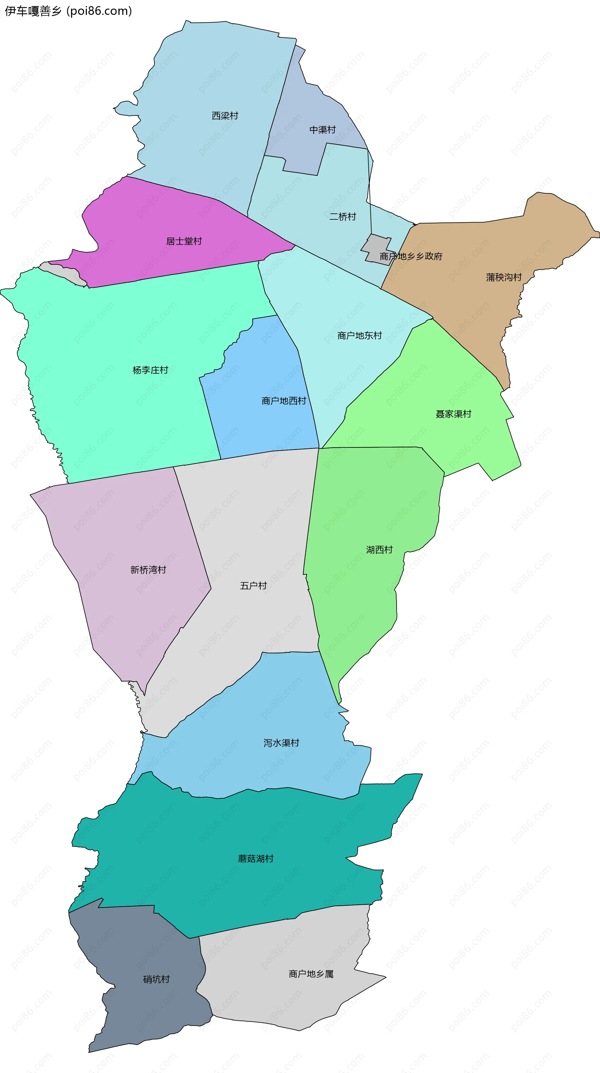 伊车嘎善乡边界地图(五级行政区划)