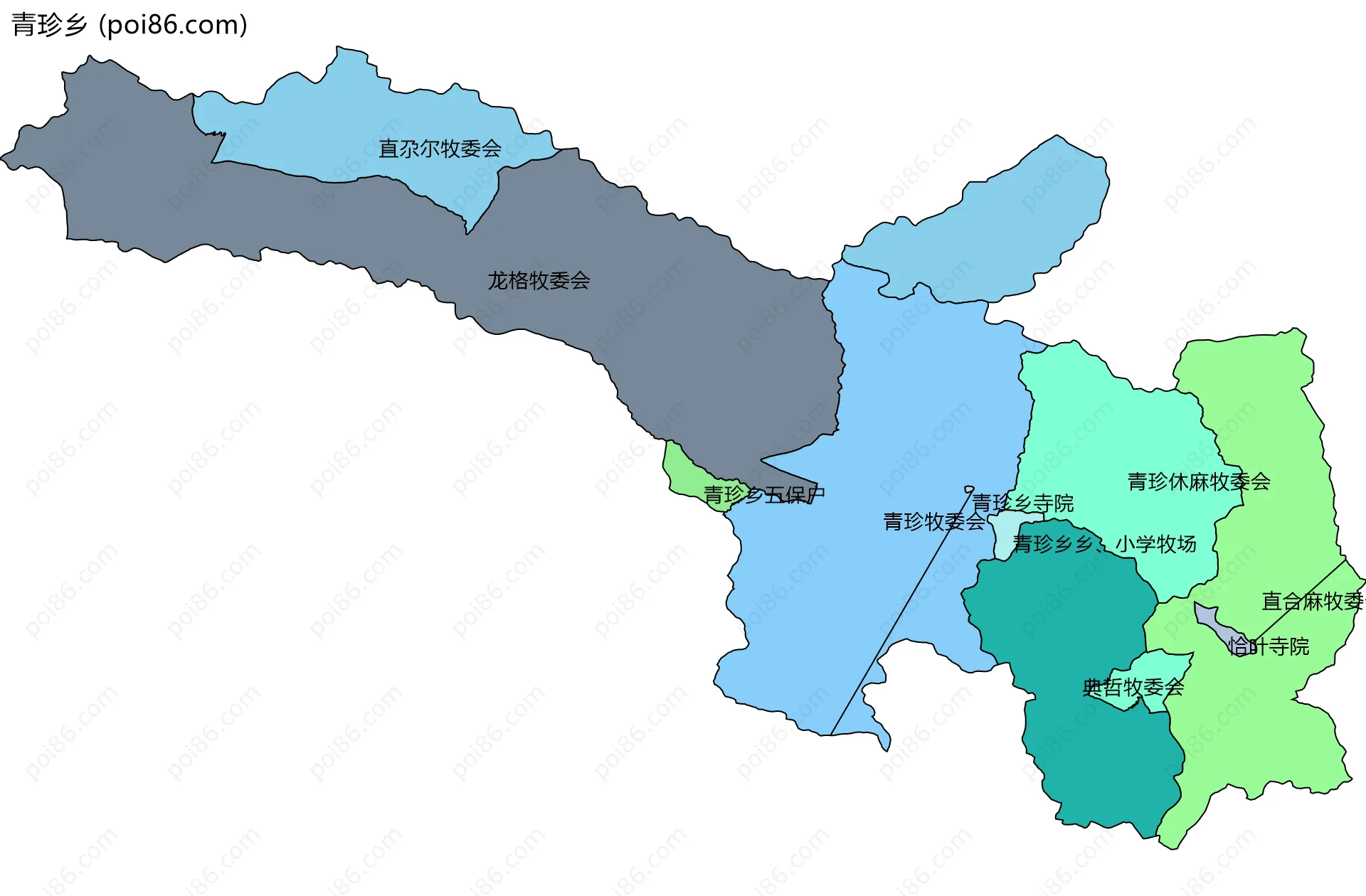青珍乡边界地图(五级行政区划)