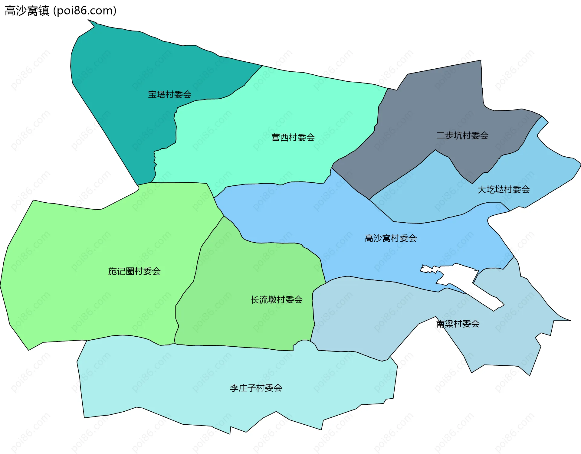 高沙窝镇边界地图(五级行政区划)