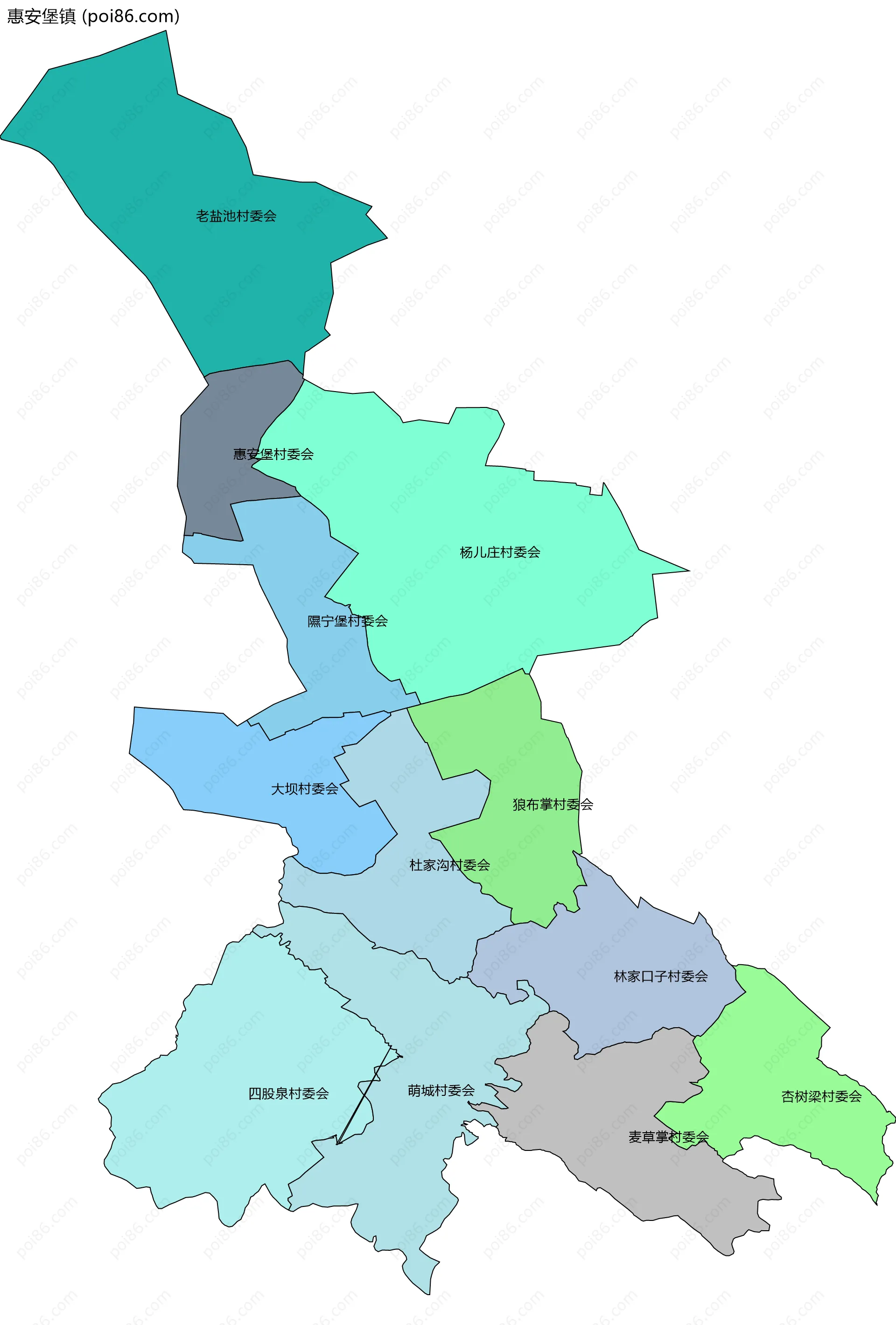 惠安堡镇边界地图(五级行政区划)