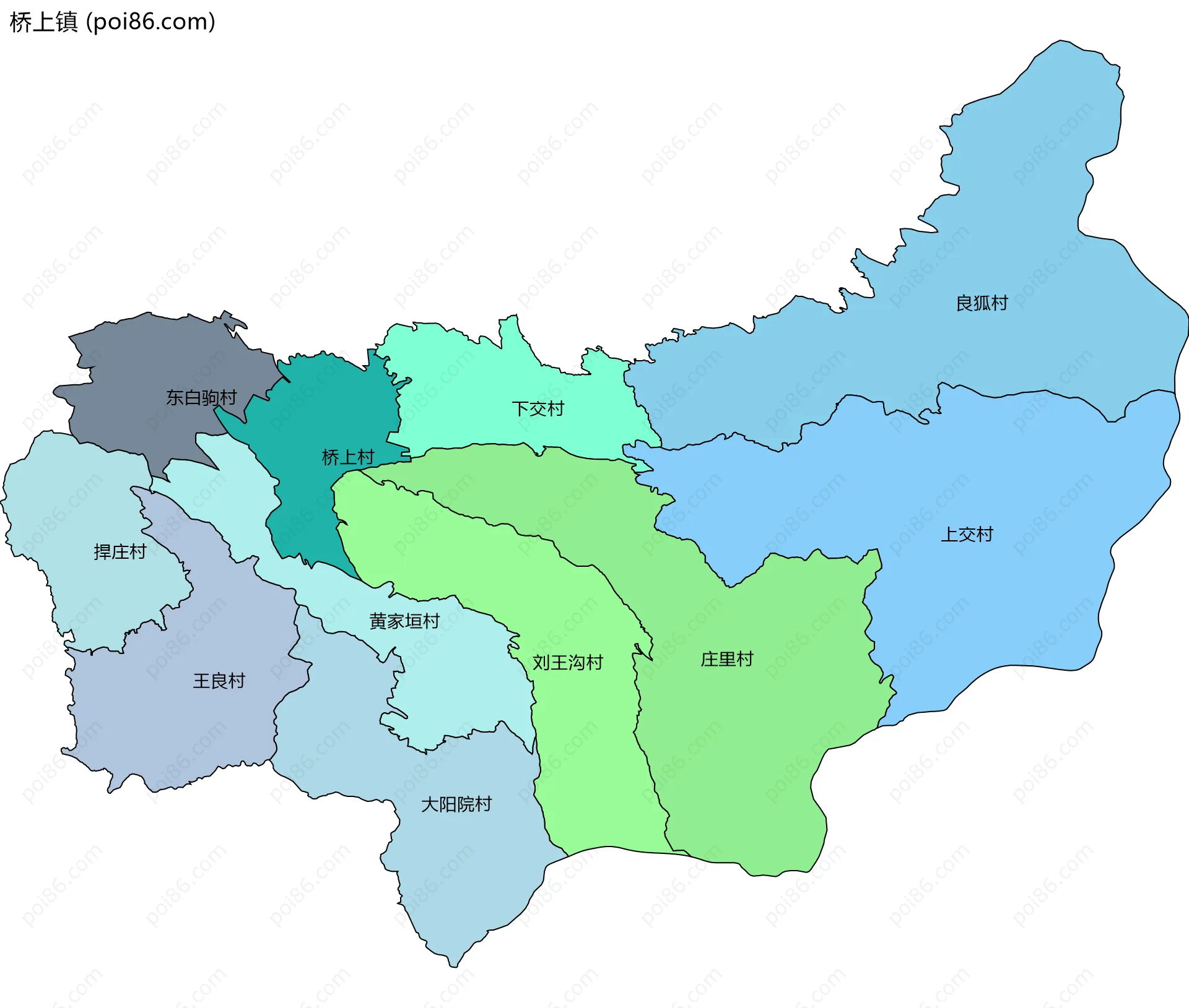 桥上镇边界地图(五级行政区划)