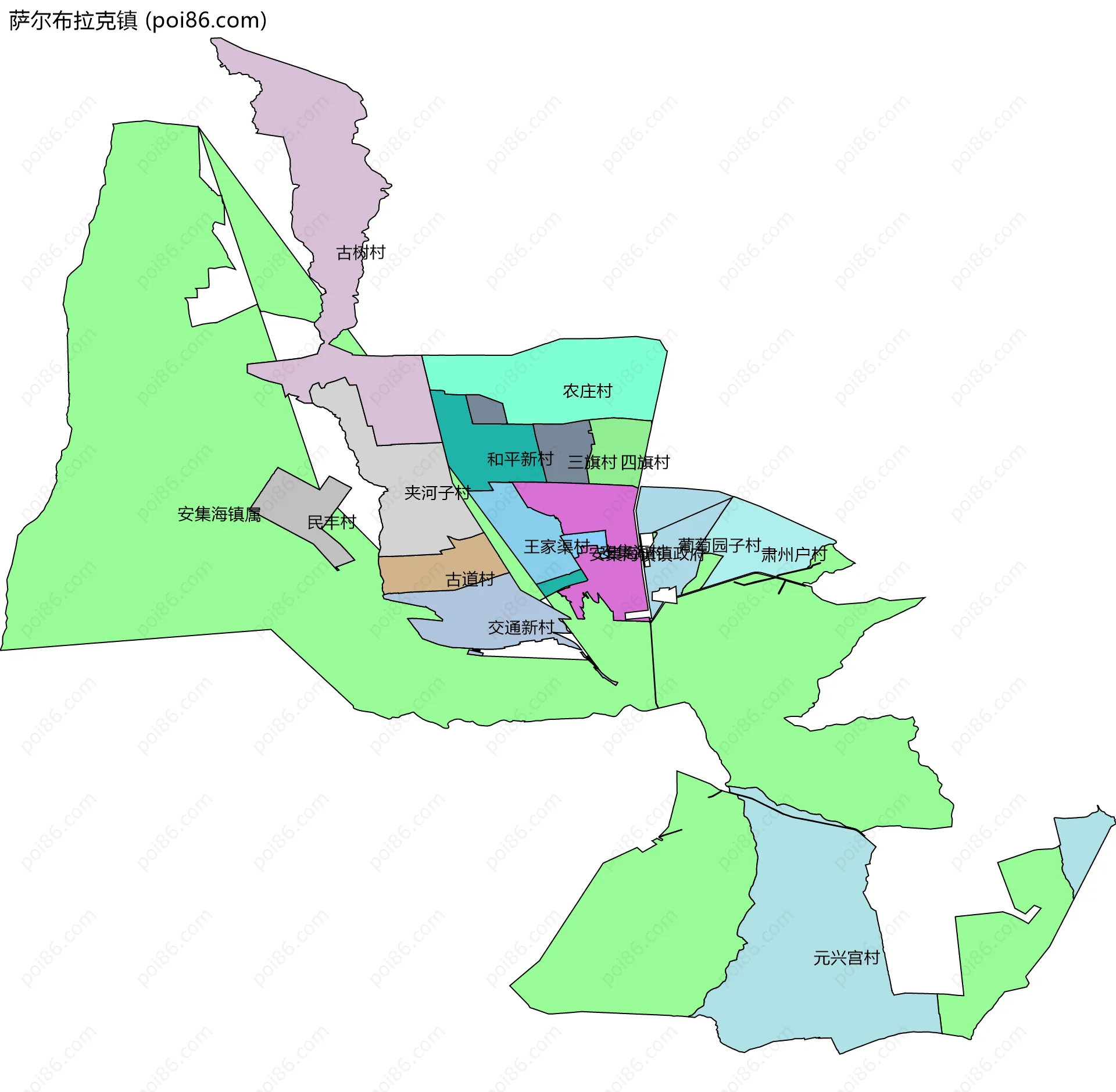 萨尔布拉克镇边界地图(五级行政区划)
