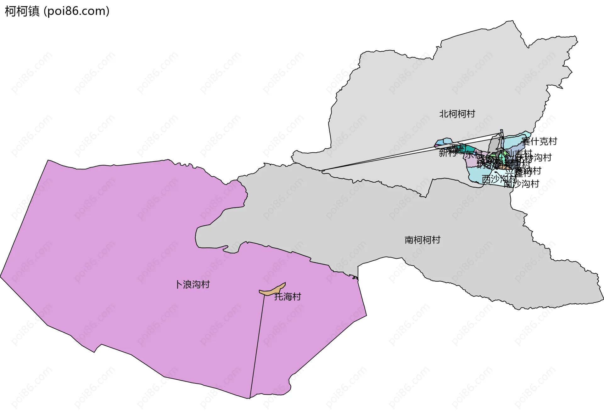 柯柯镇边界地图(五级行政区划)