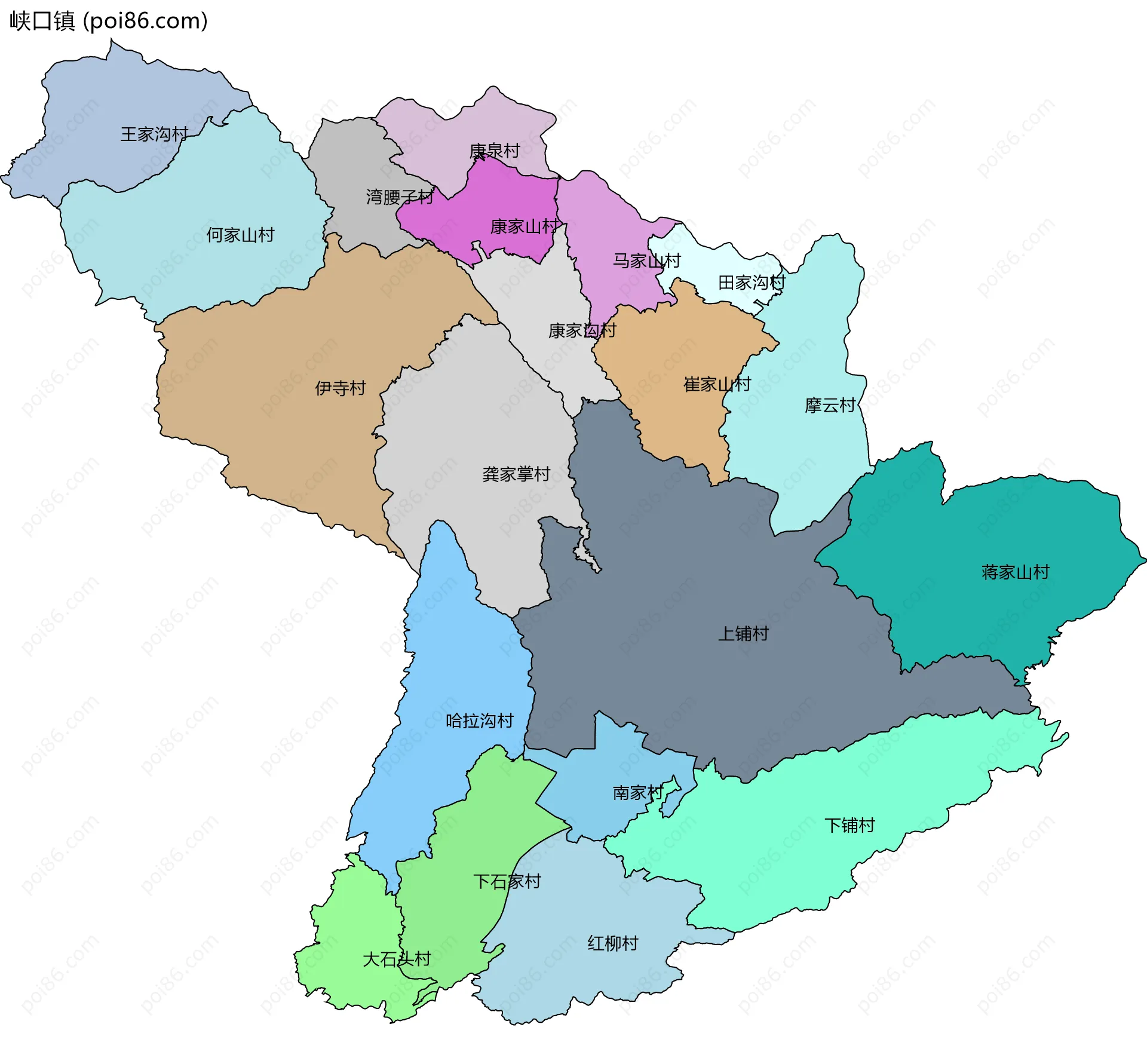 峡口镇边界地图(五级行政区划)