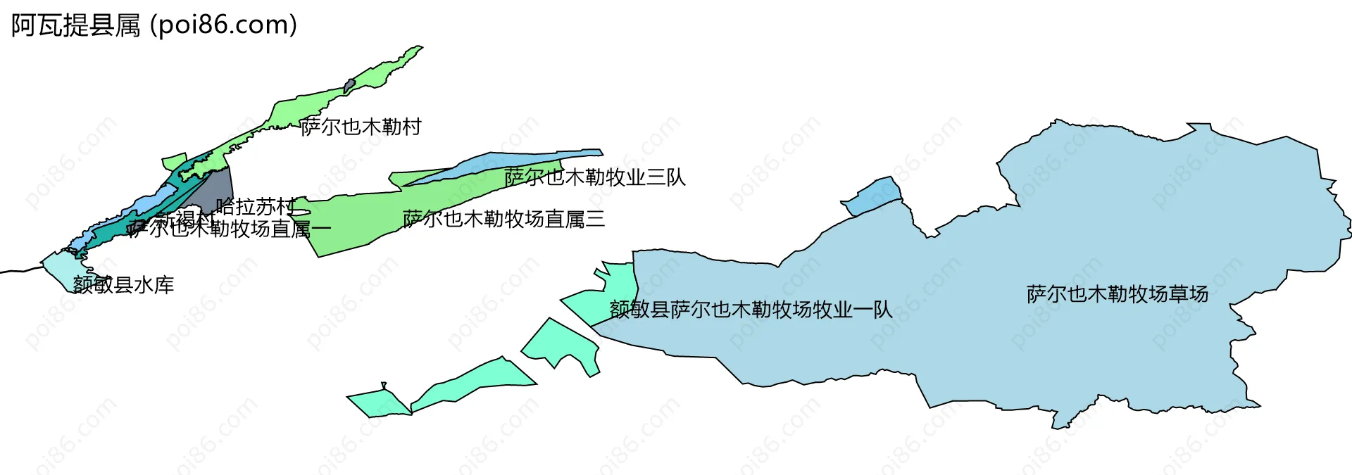阿瓦提县属边界地图(五级行政区划)
