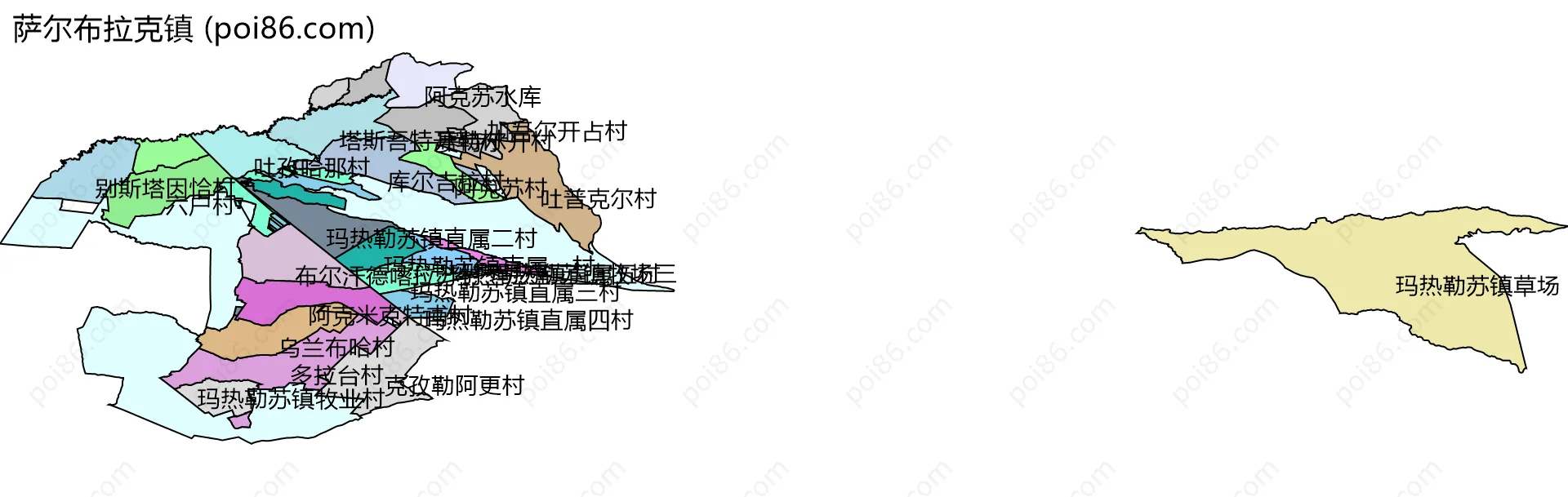 萨尔布拉克镇边界地图(五级行政区划)