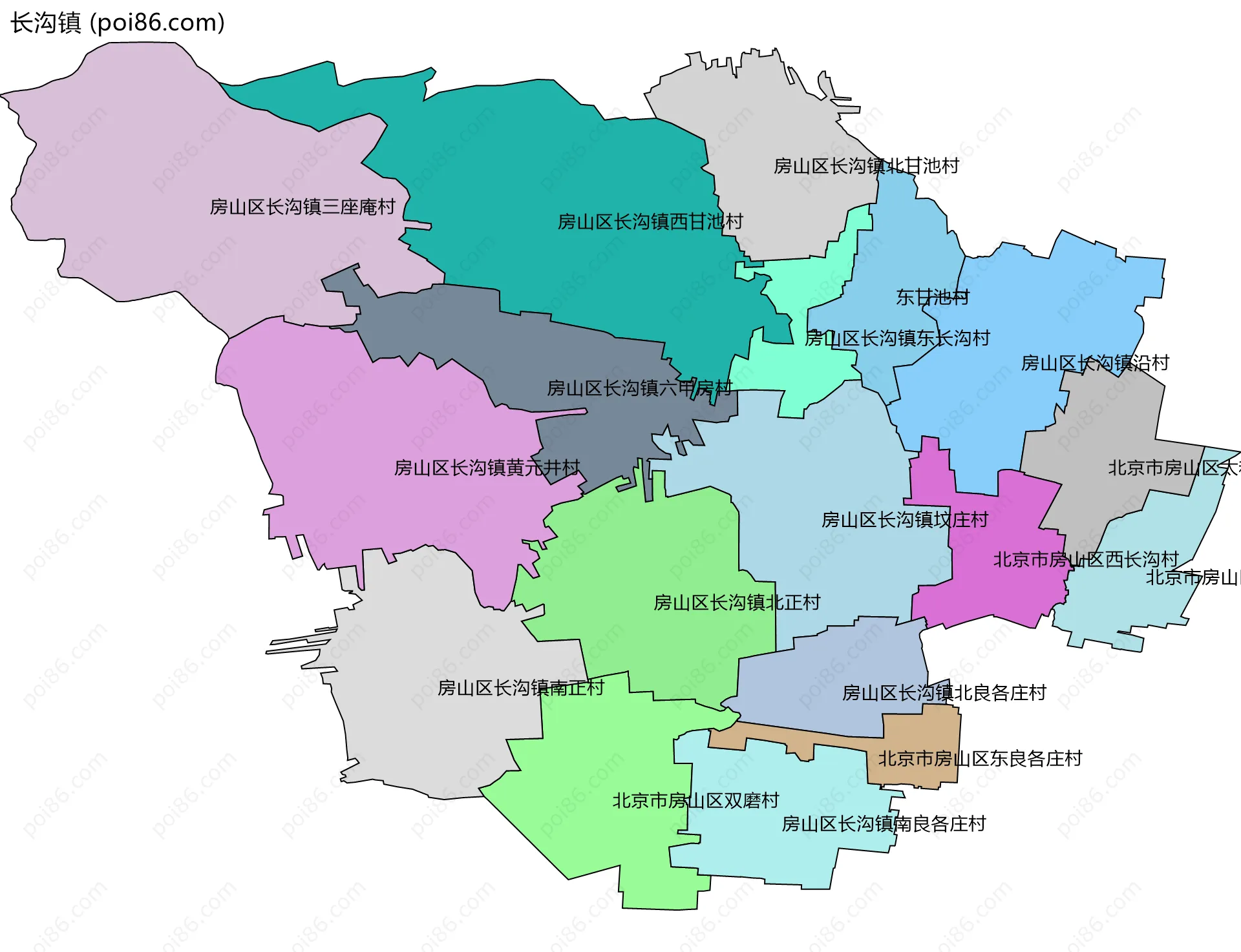 长沟镇边界地图(五级行政区划)
