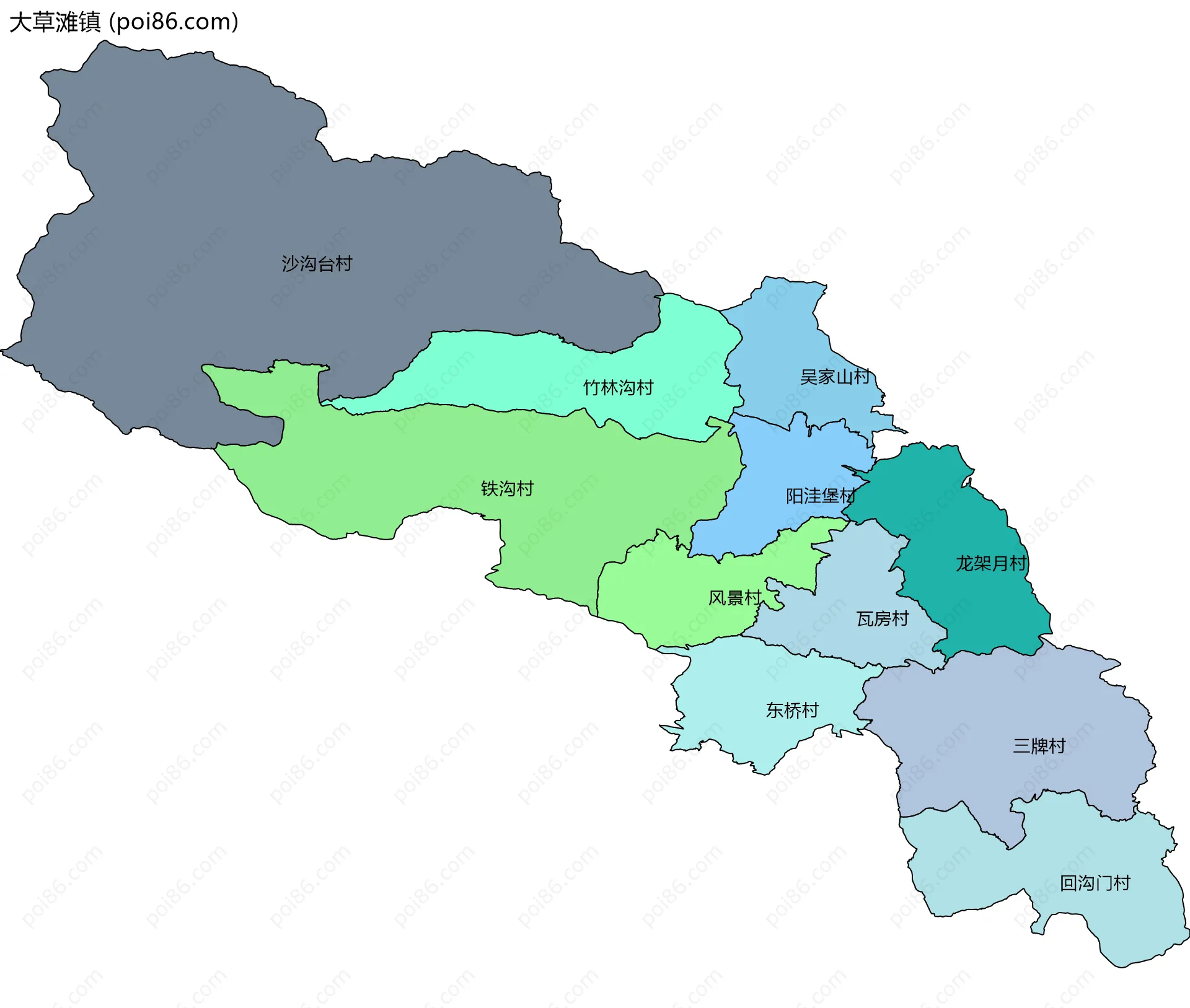 大草滩镇边界地图(五级行政区划)