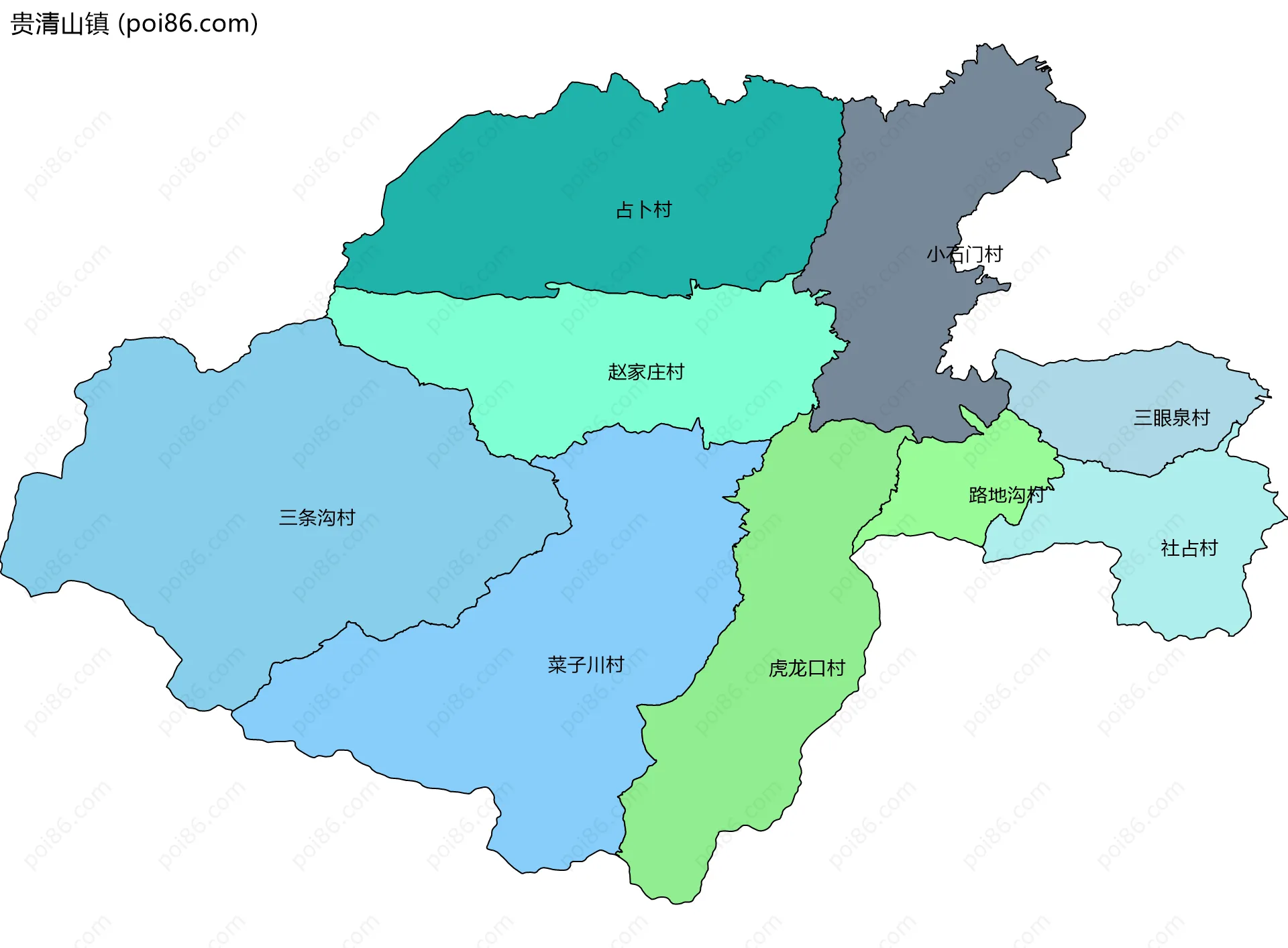 贵清山镇边界地图(五级行政区划)