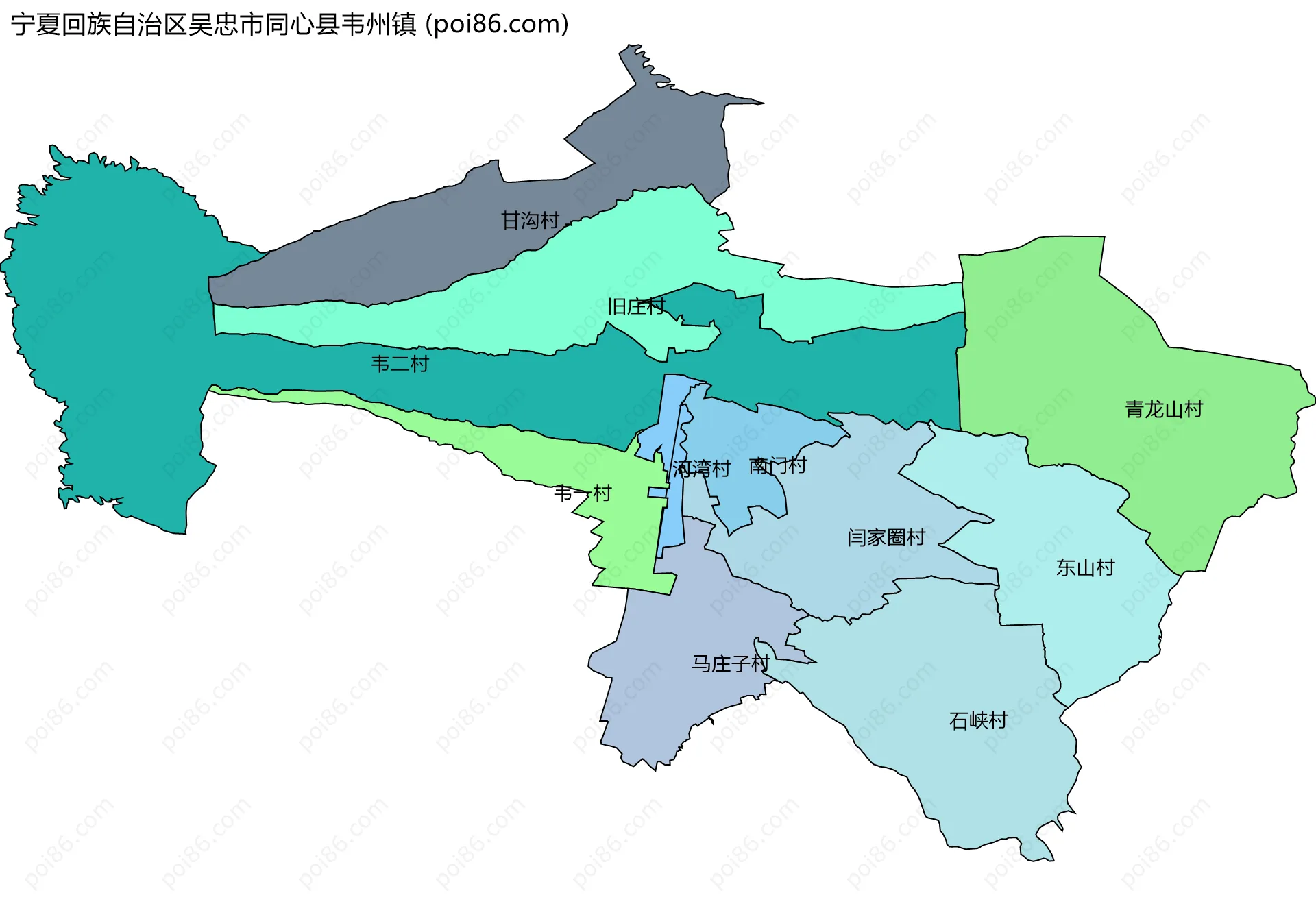 宁夏回族自治区吴忠市同心县韦州镇边界地图(五级行政区划)