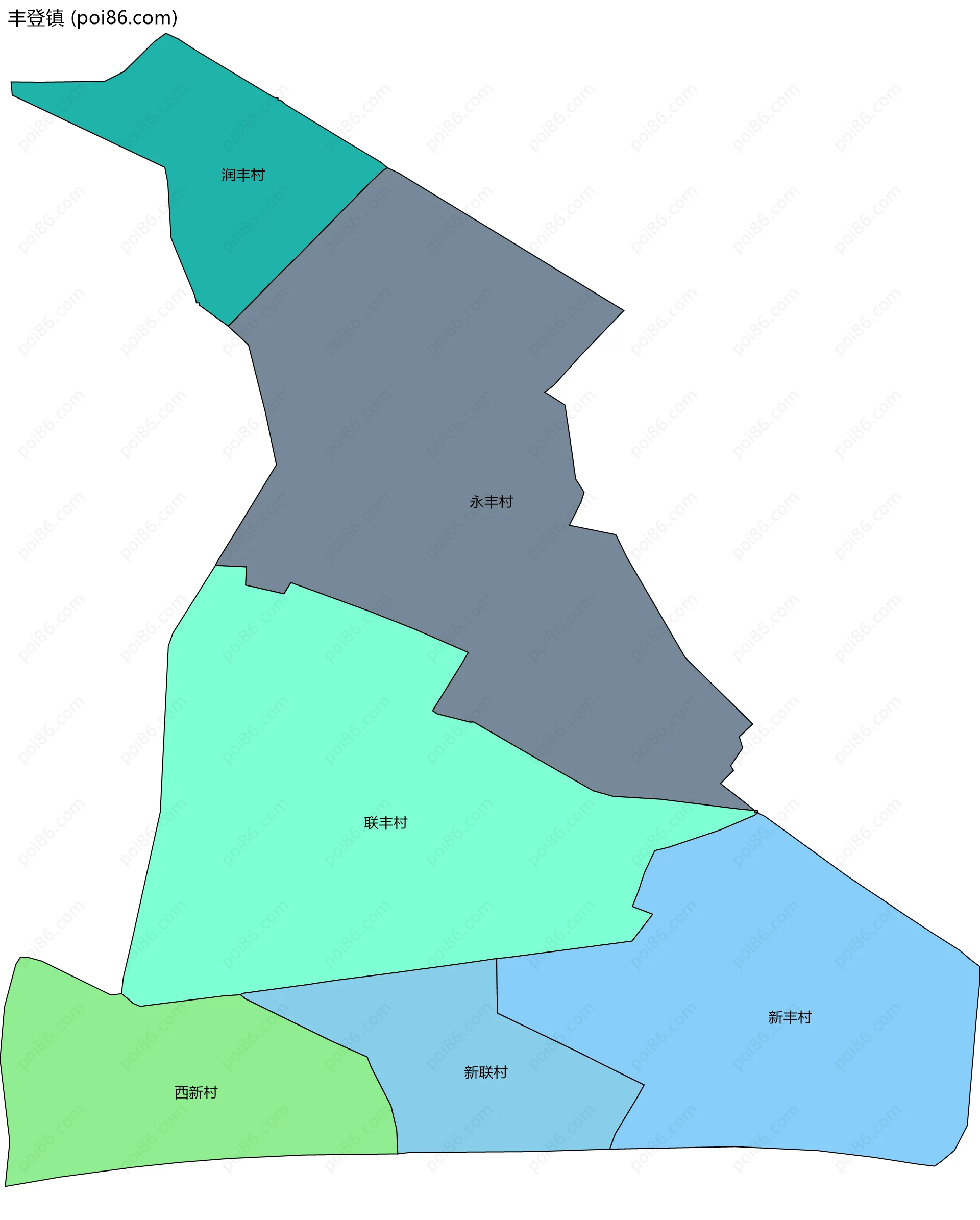 丰登镇边界地图(五级行政区划)