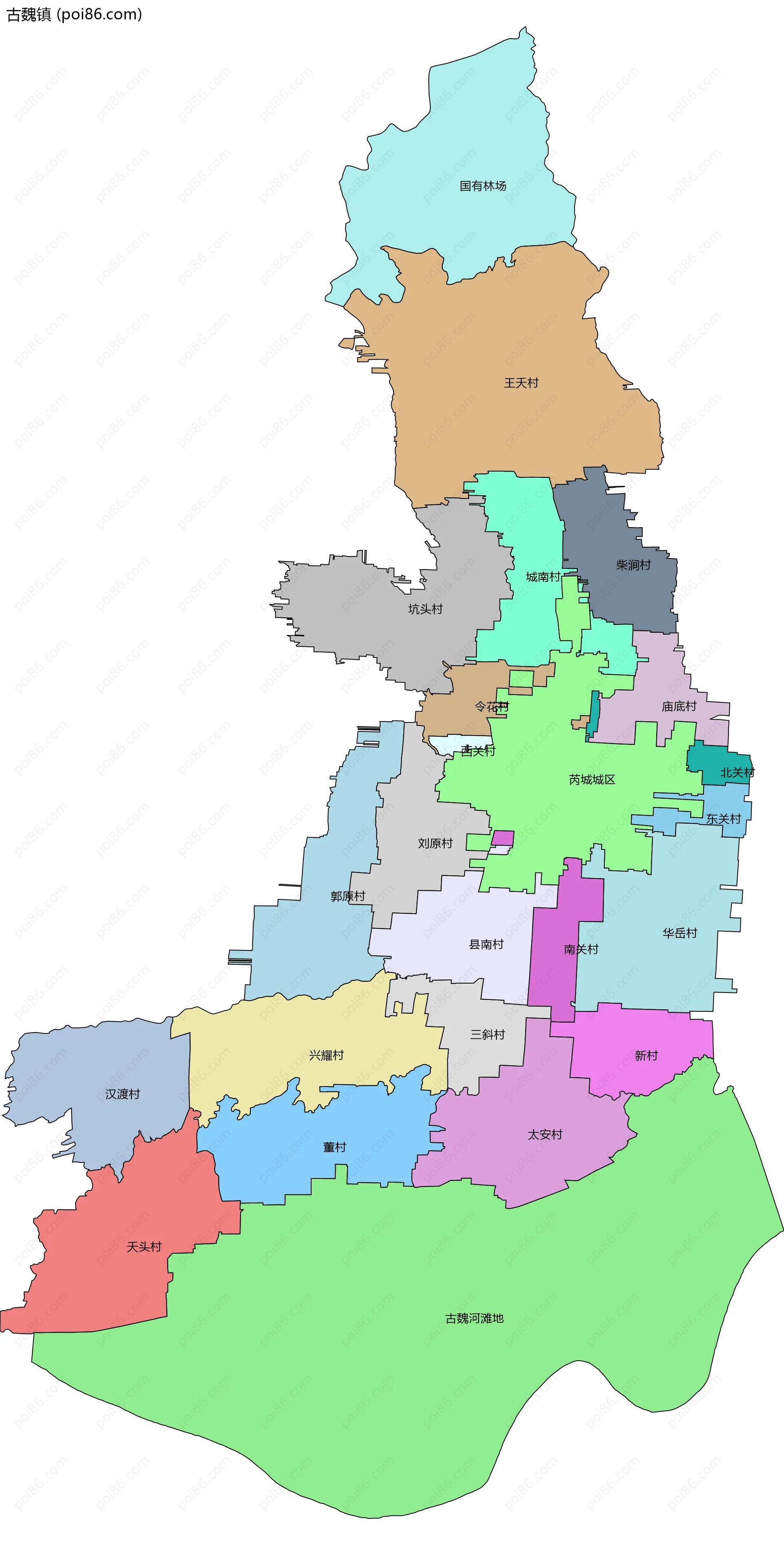 古魏镇边界地图(五级行政区划)