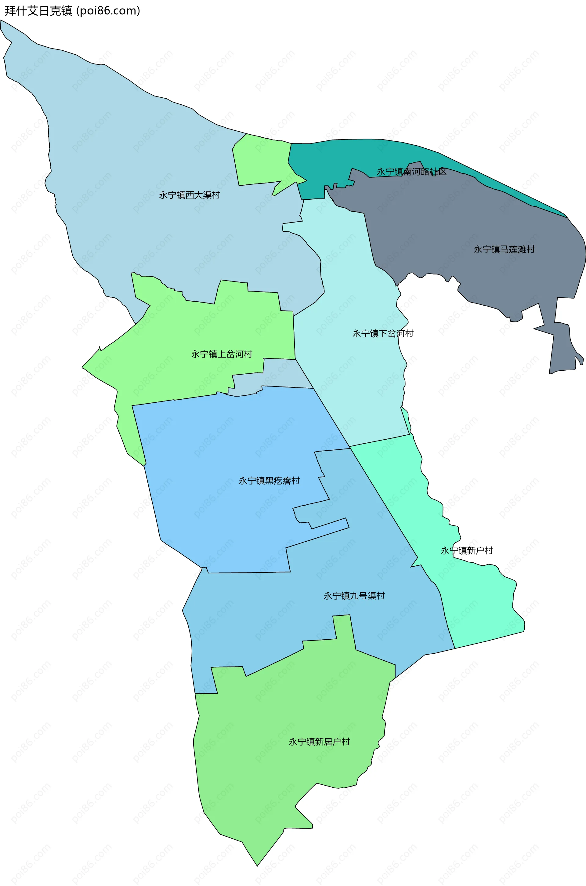 拜什艾日克镇边界地图(五级行政区划)