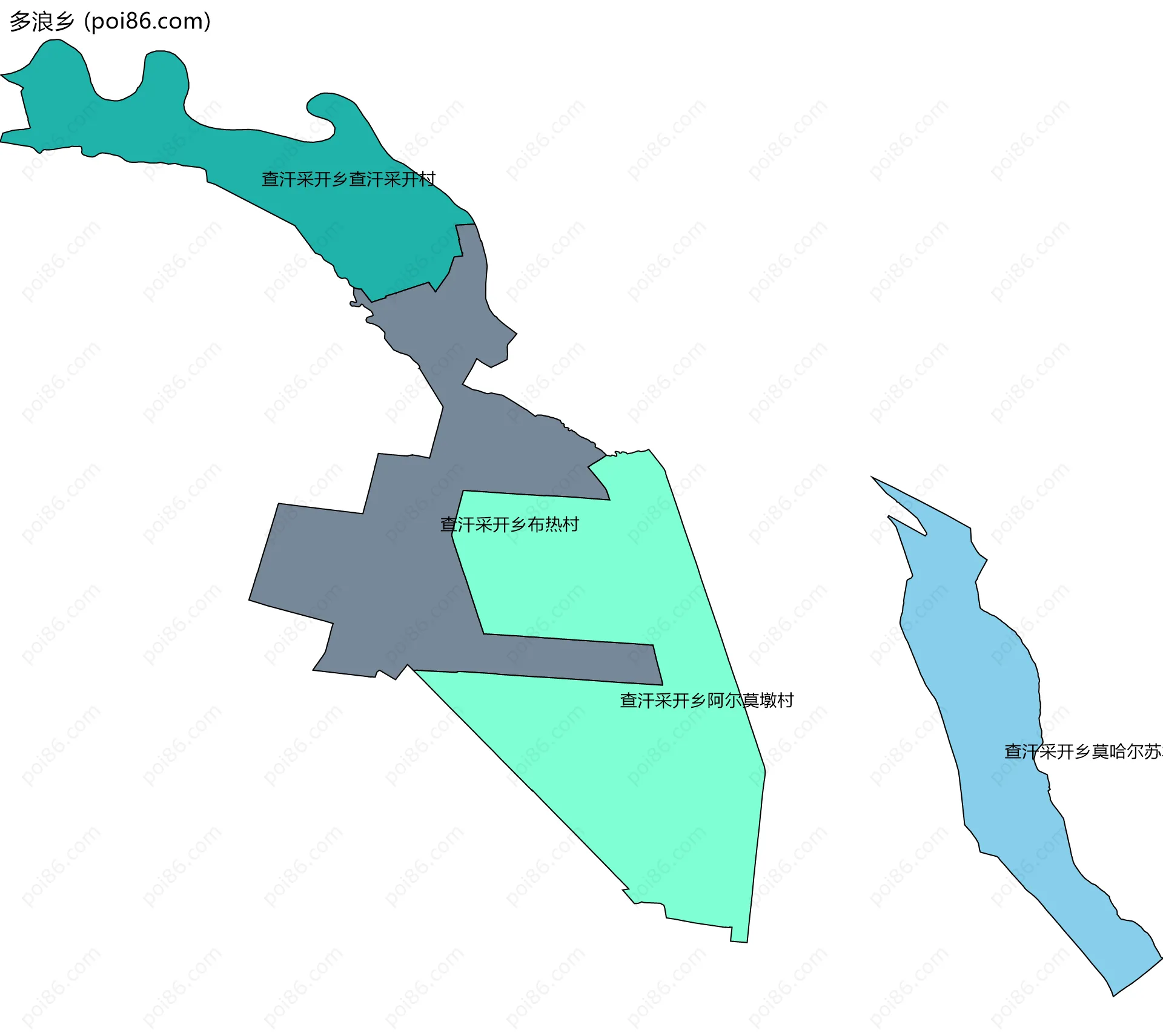 多浪乡边界地图(五级行政区划)