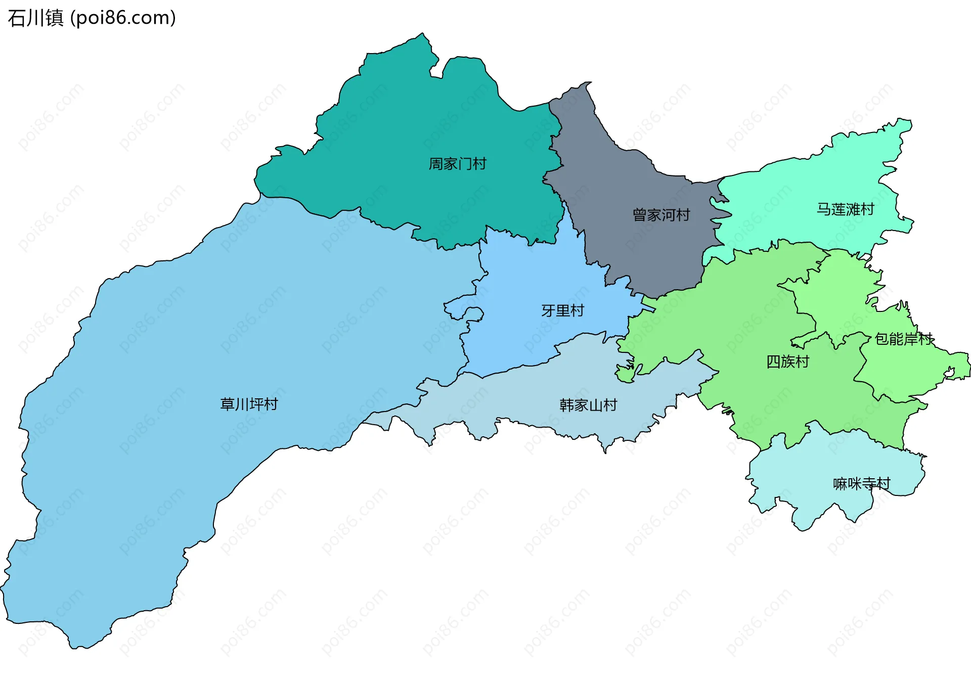 石川镇边界地图(五级行政区划)
