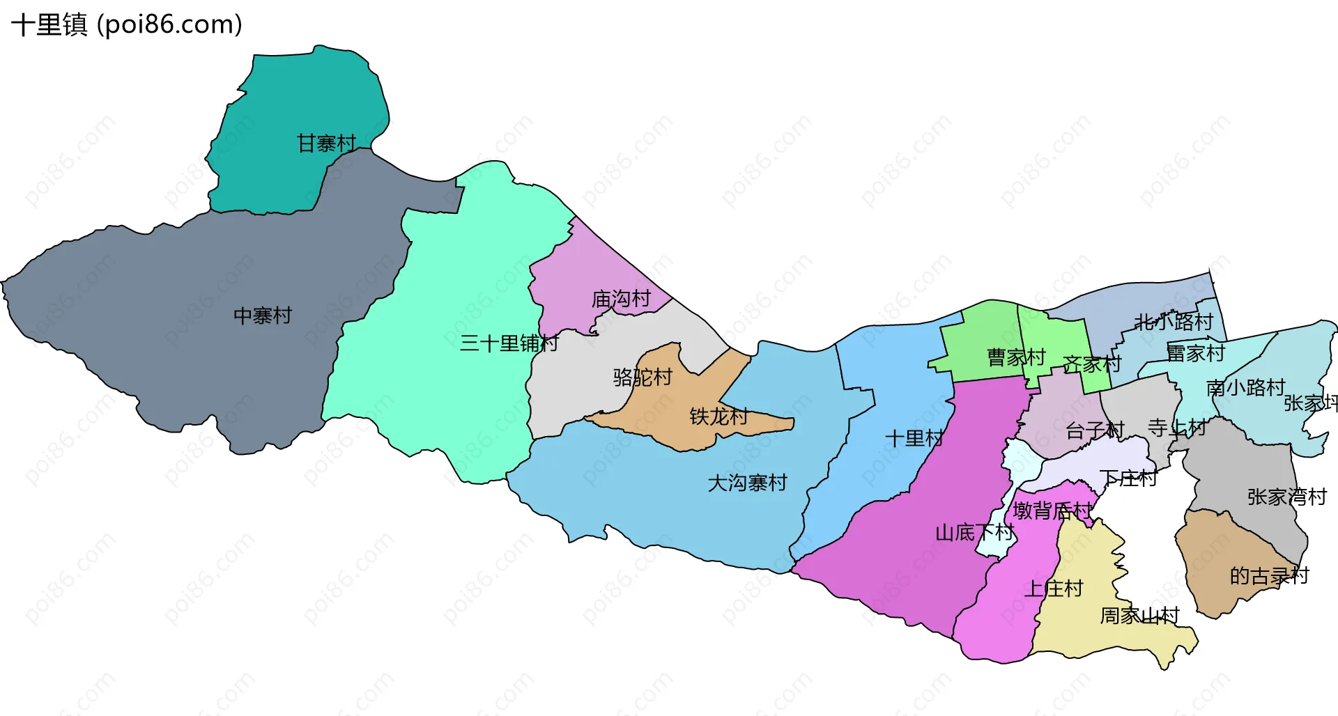 十里镇边界地图(五级行政区划)