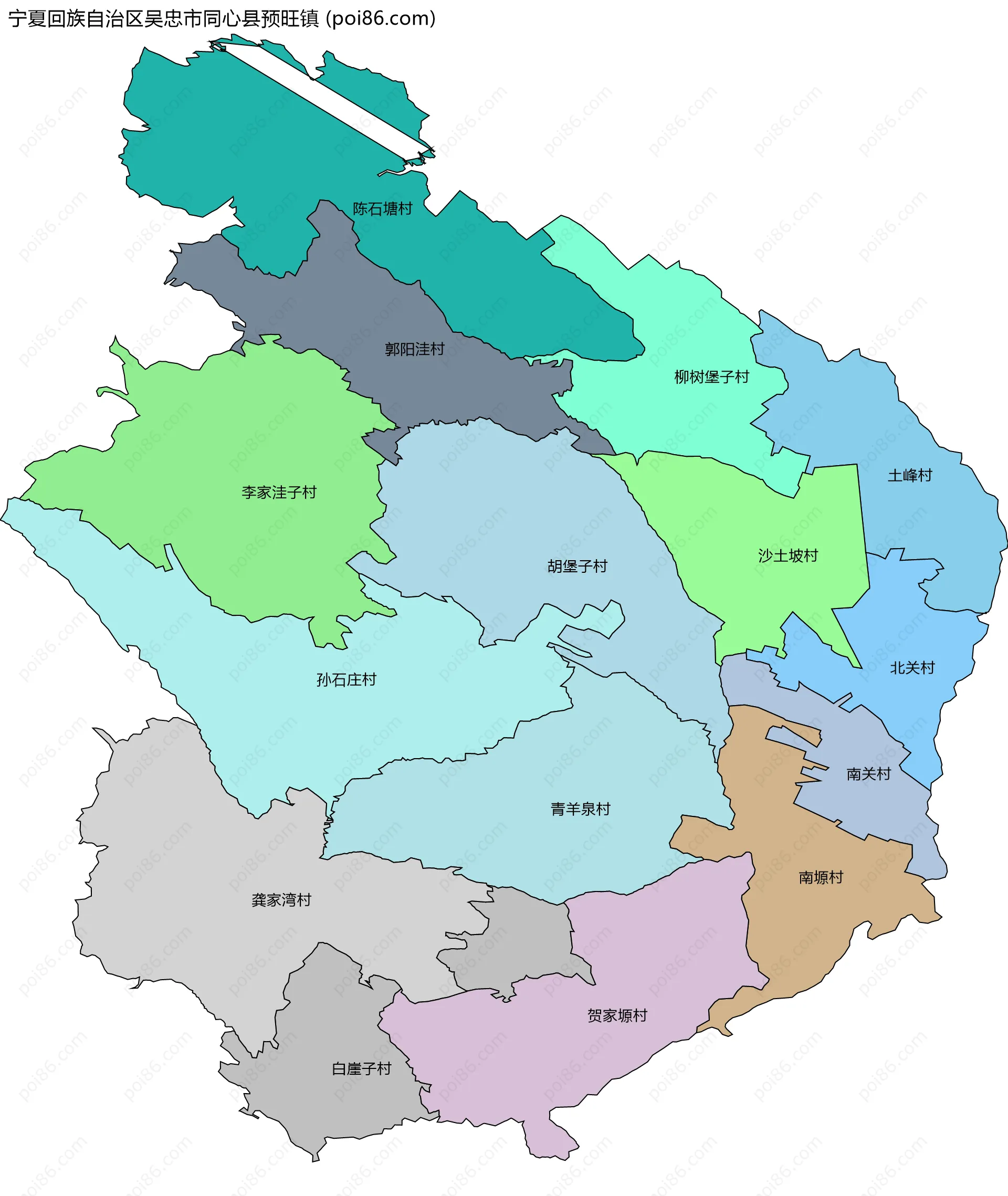 宁夏回族自治区吴忠市同心县预旺镇边界地图(五级行政区划)
