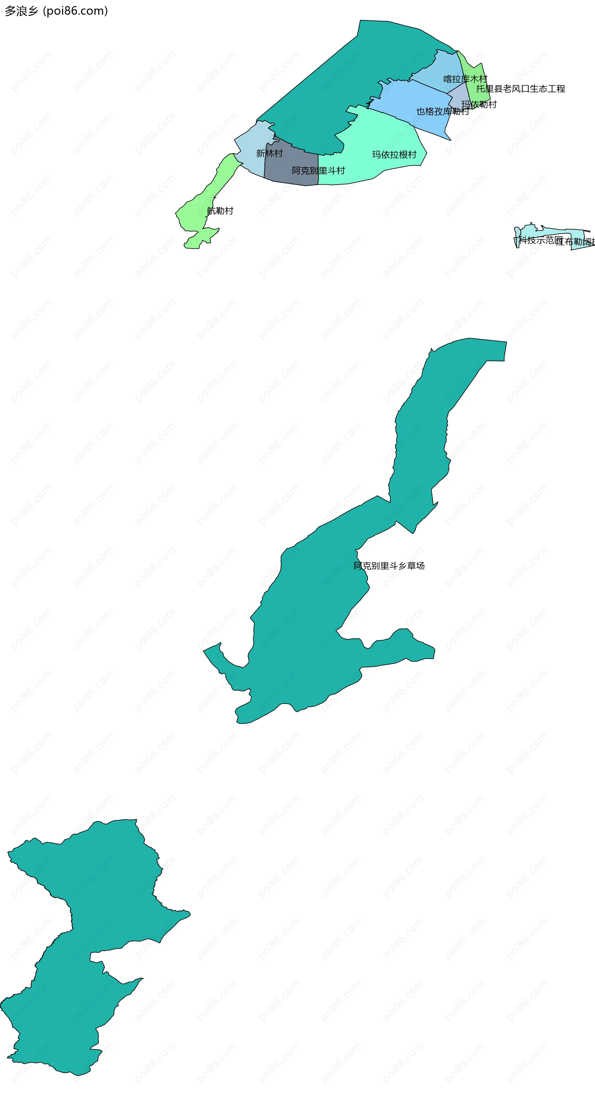 多浪乡边界地图(五级行政区划)