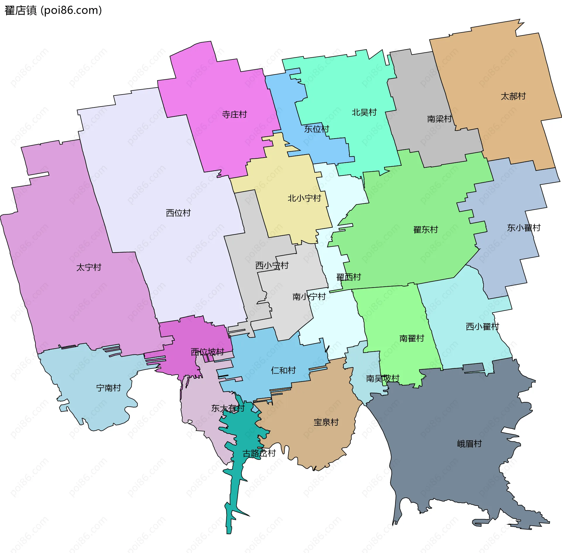 翟店镇边界地图(五级行政区划)