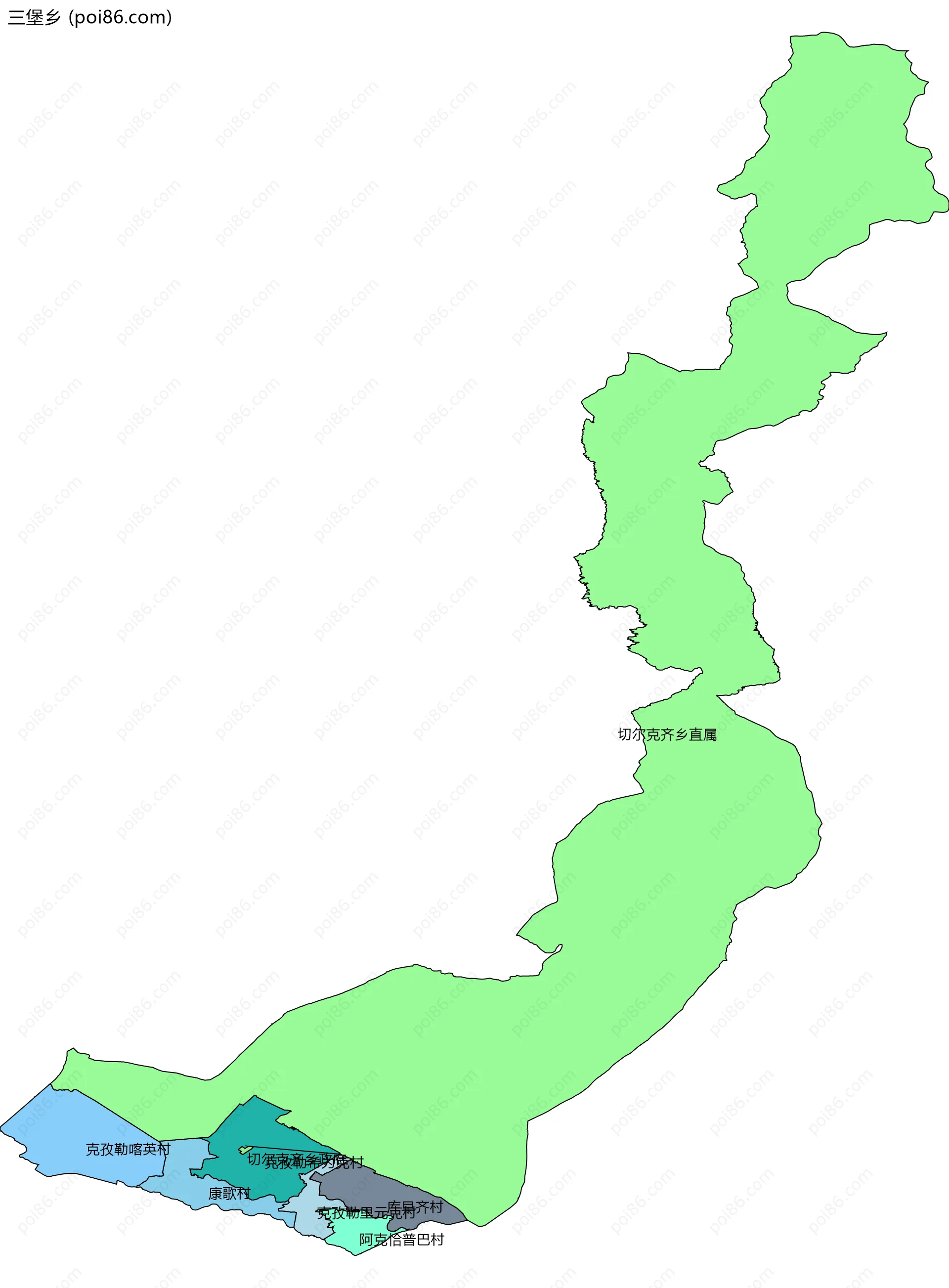 三堡乡边界地图(五级行政区划)