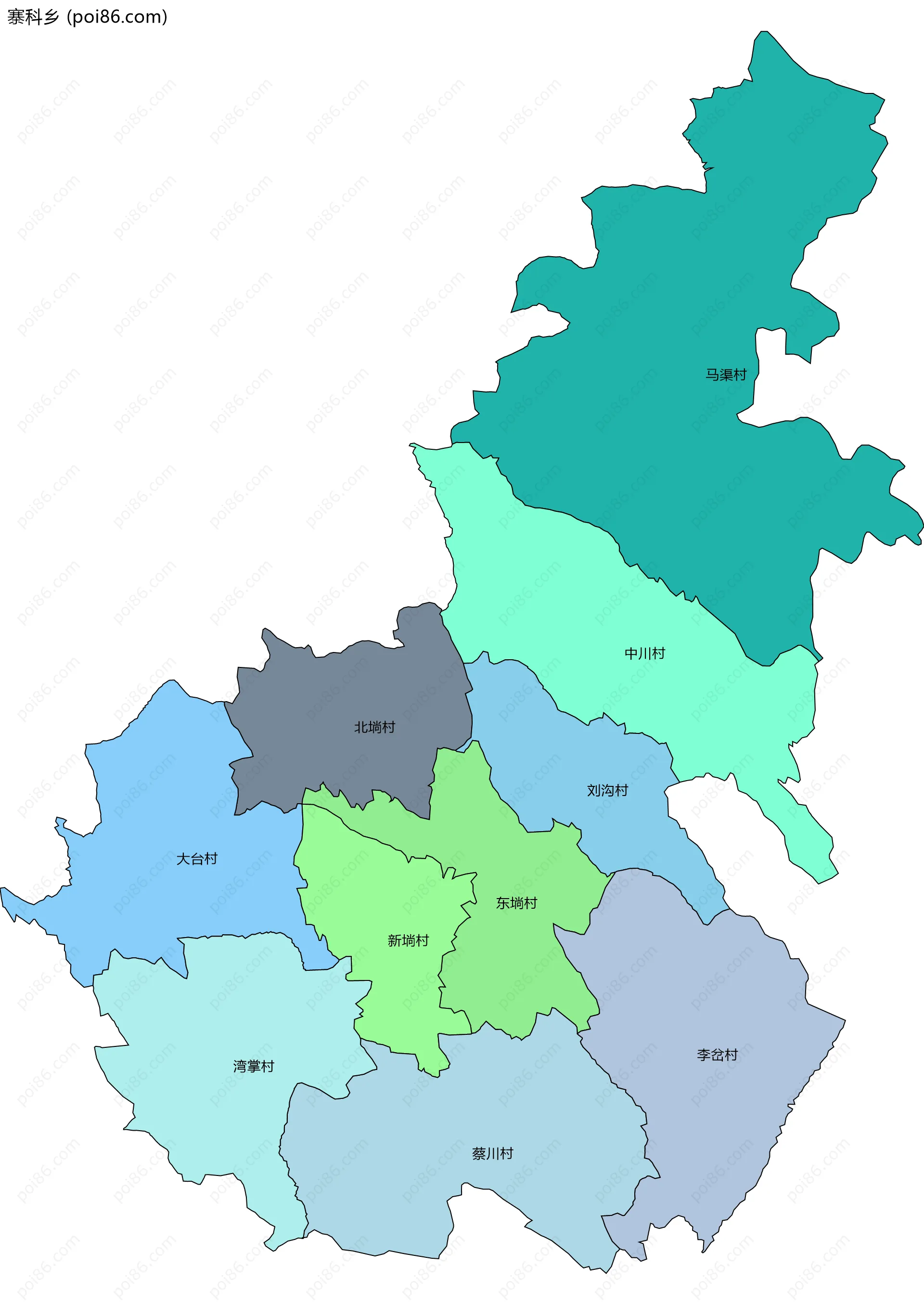 寨科乡边界地图(五级行政区划)