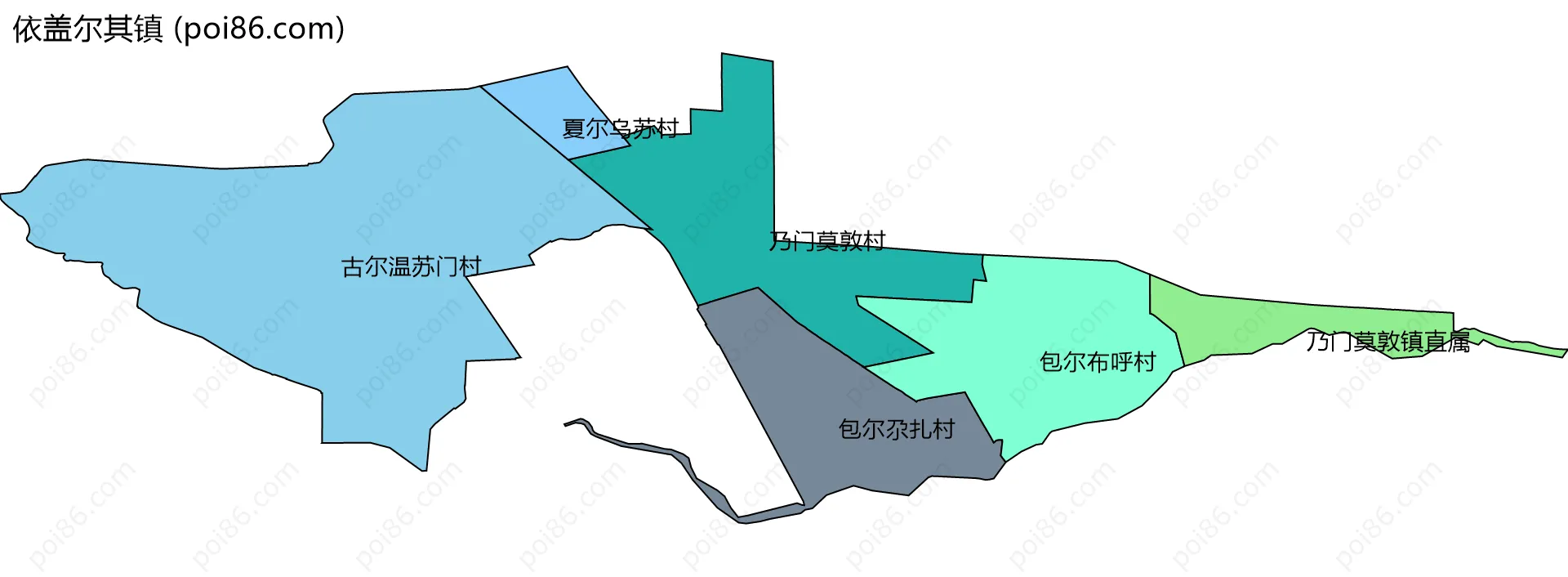 依盖尔其镇边界地图(五级行政区划)