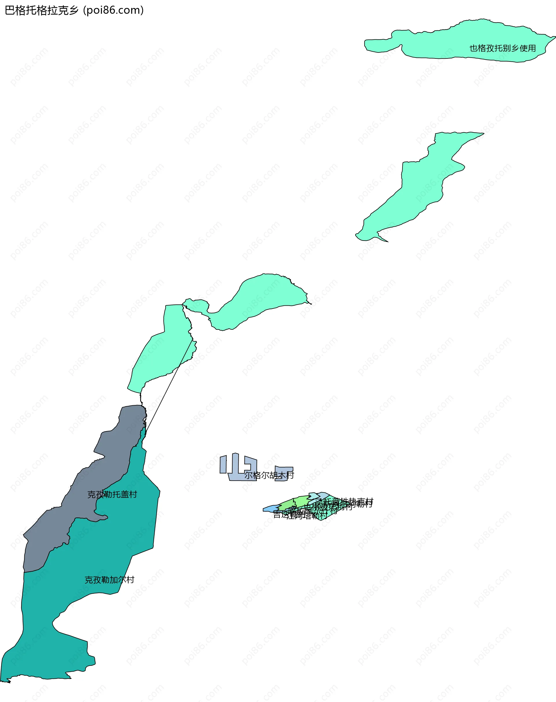 巴格托格拉克乡边界地图(五级行政区划)