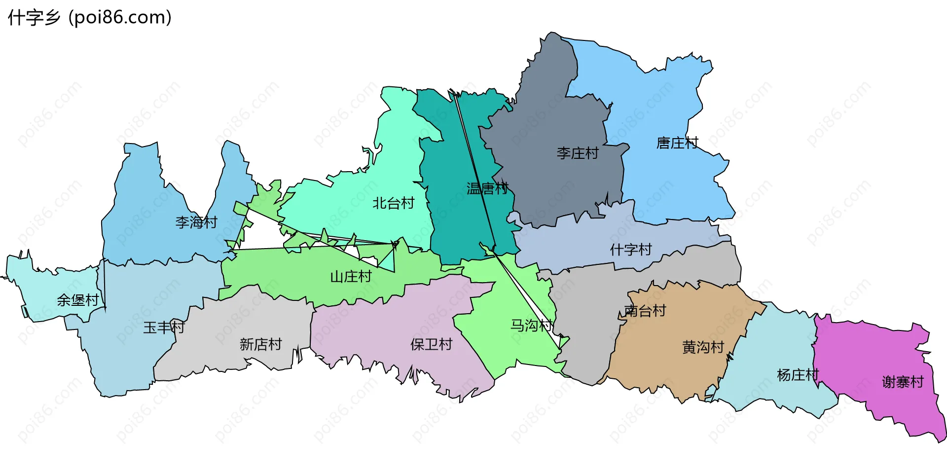 什字乡边界地图(五级行政区划)