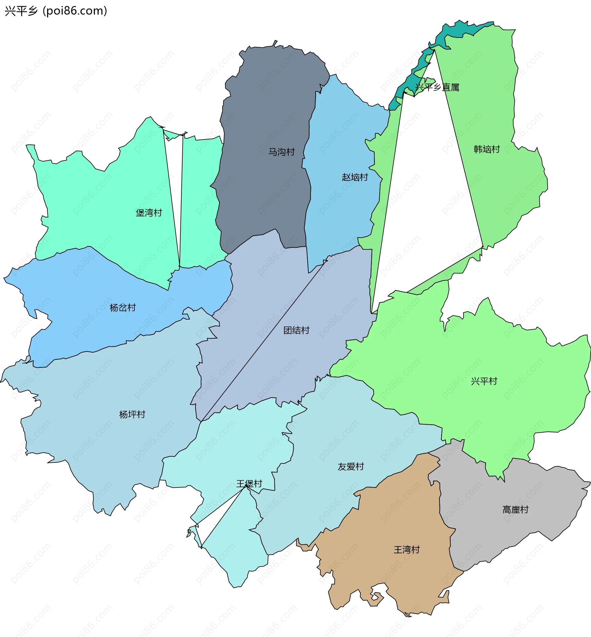 兴平乡边界地图(五级行政区划)