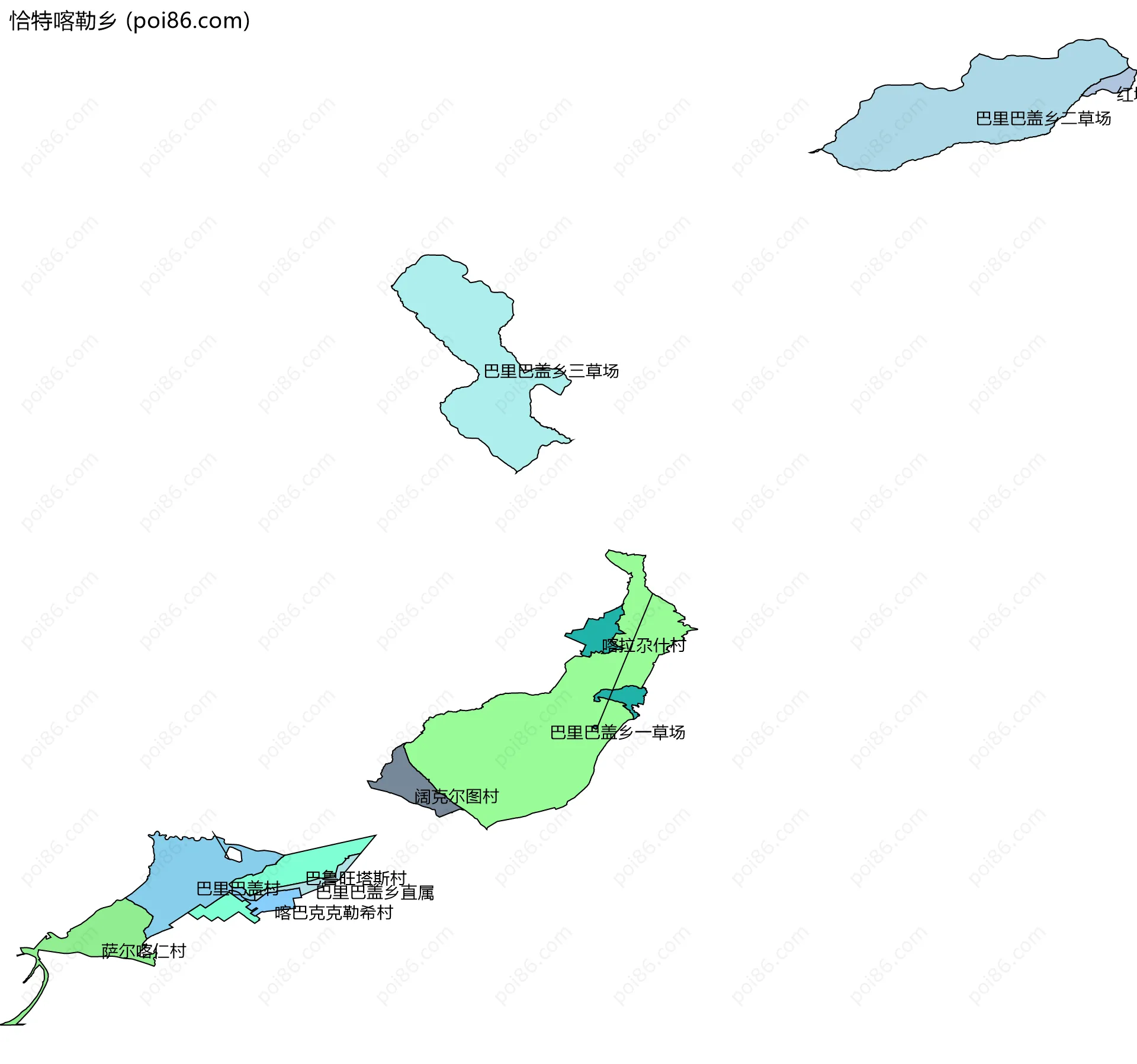 恰特喀勒乡边界地图(五级行政区划)