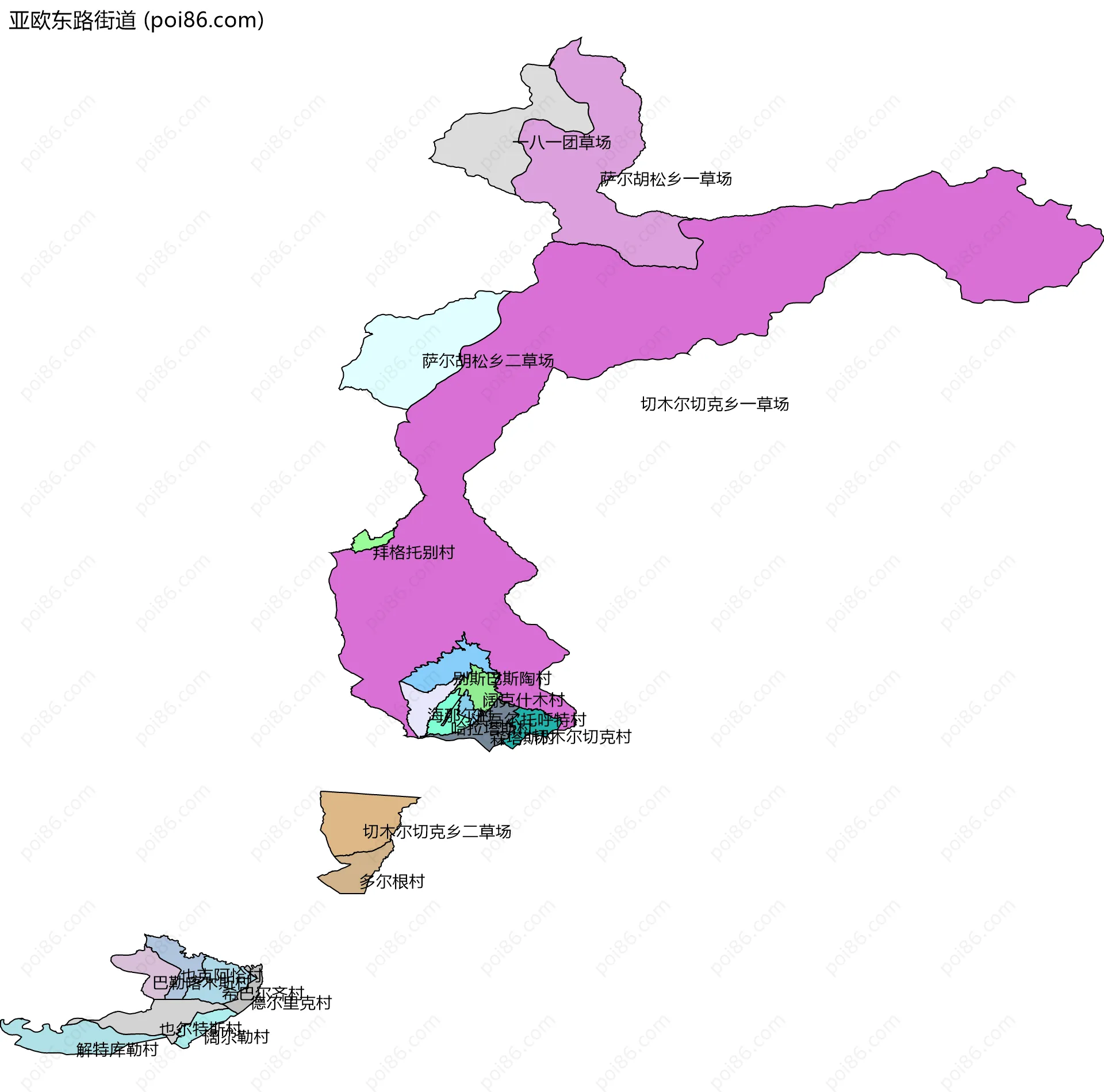 亚欧东路街道边界地图(五级行政区划)