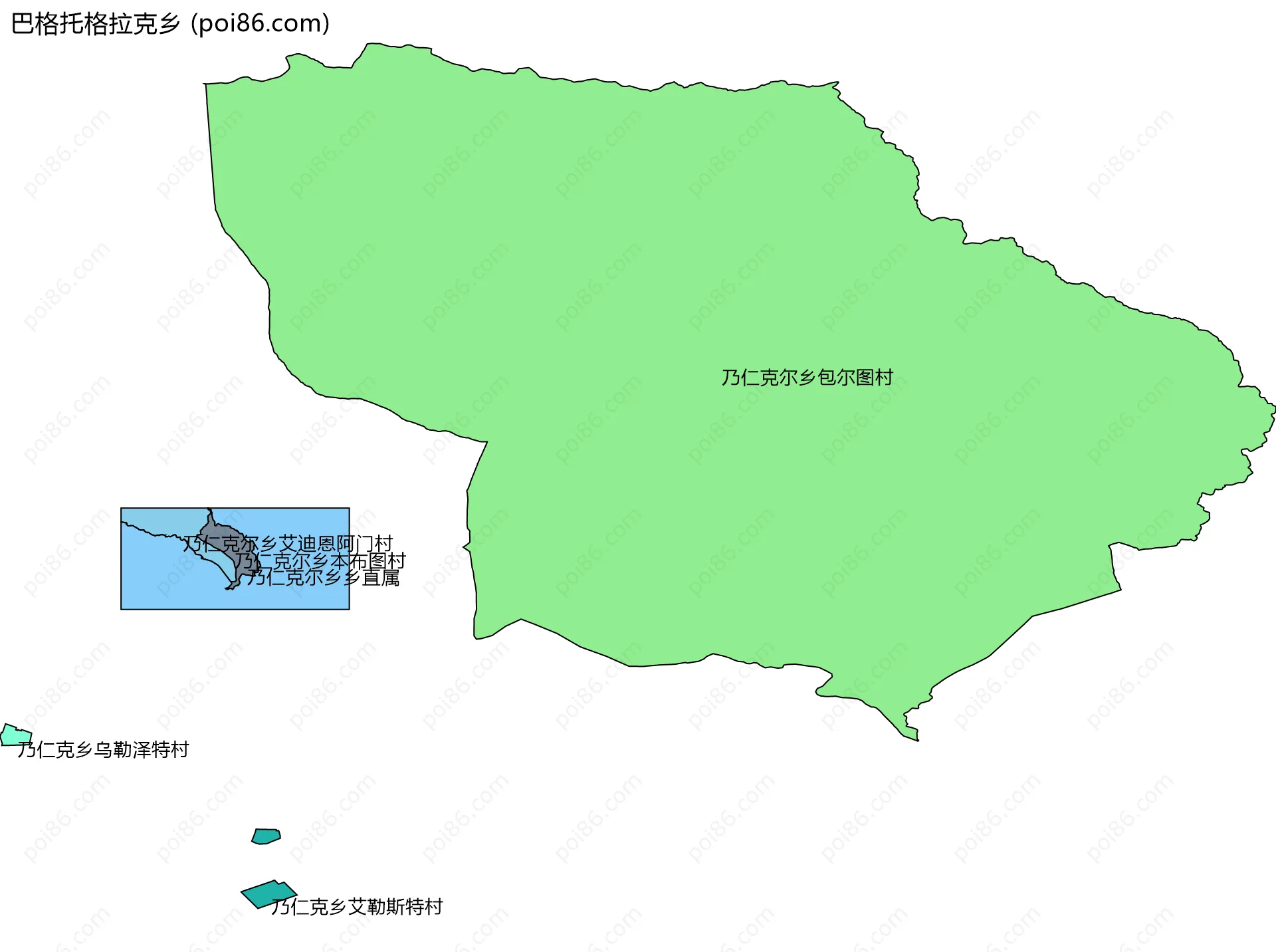 巴格托格拉克乡边界地图(五级行政区划)