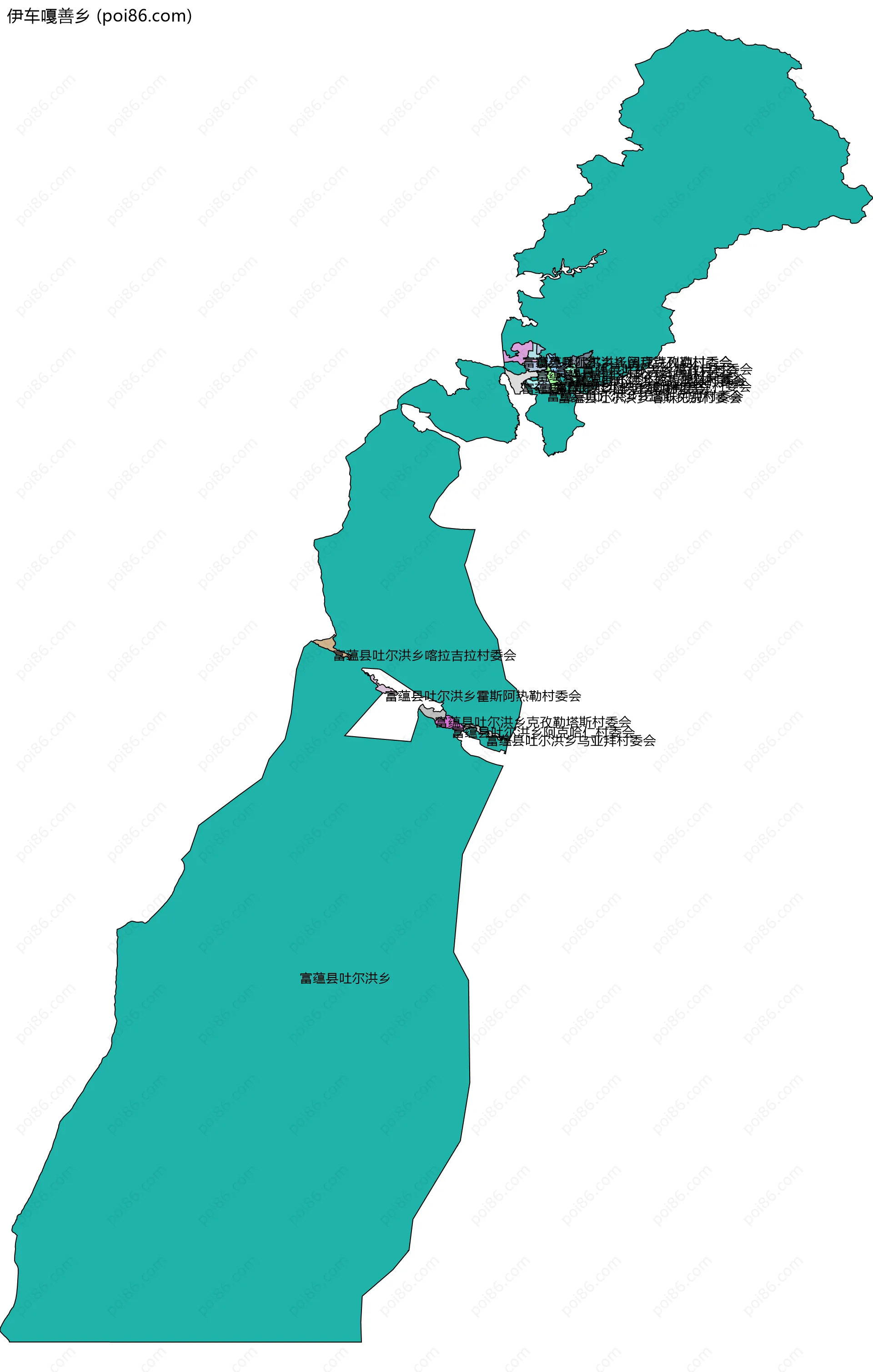 伊车嘎善乡边界地图(五级行政区划)