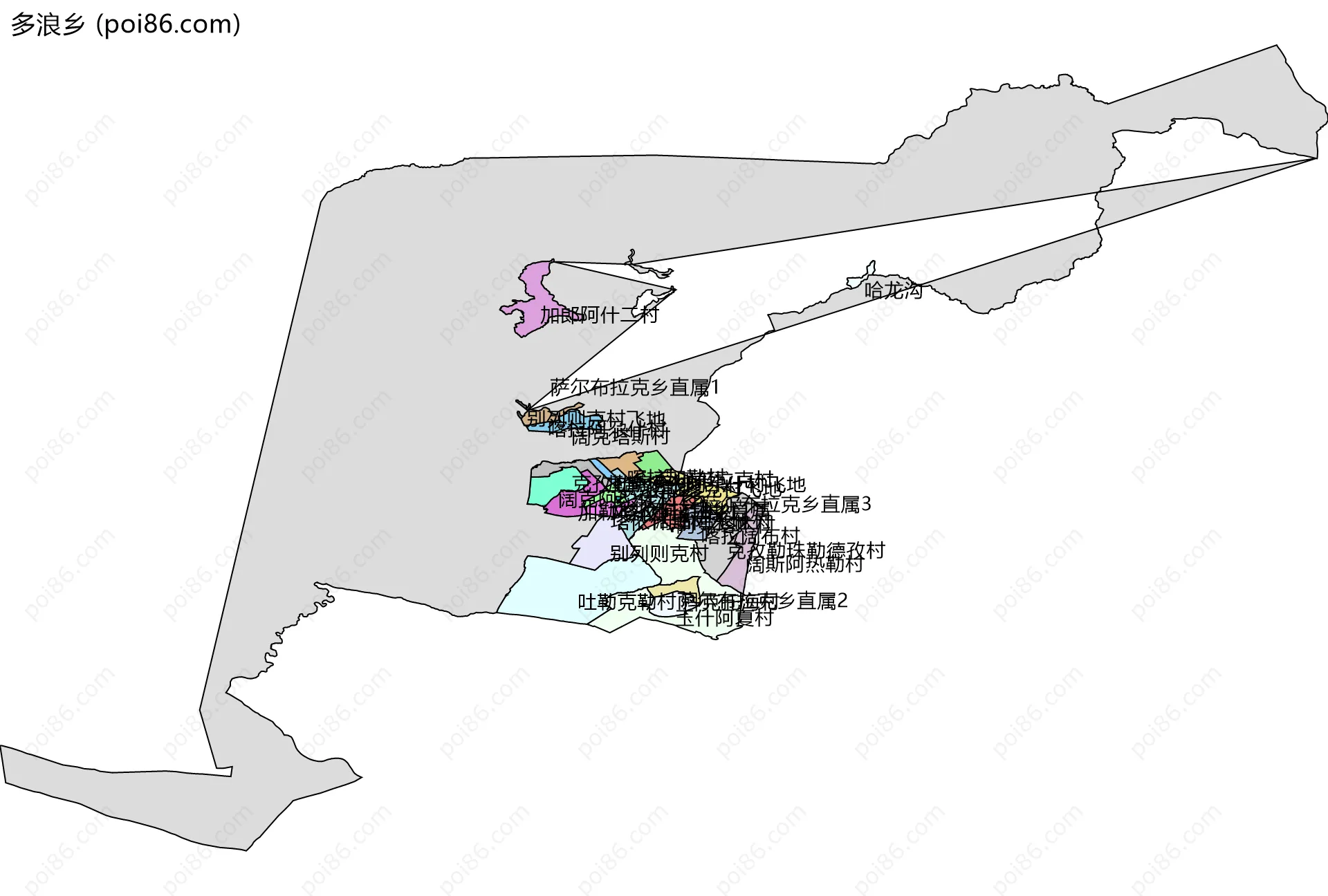 多浪乡边界地图(五级行政区划)
