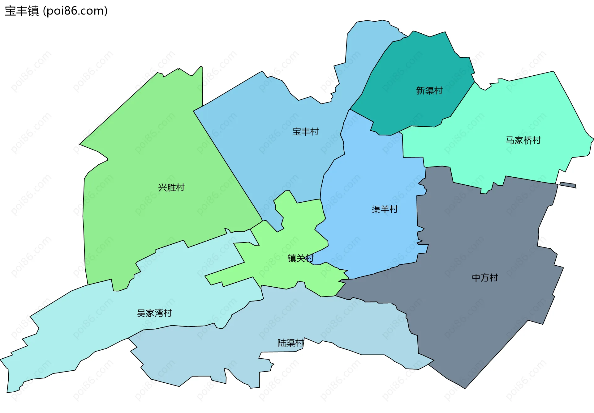 宝丰镇边界地图(五级行政区划)
