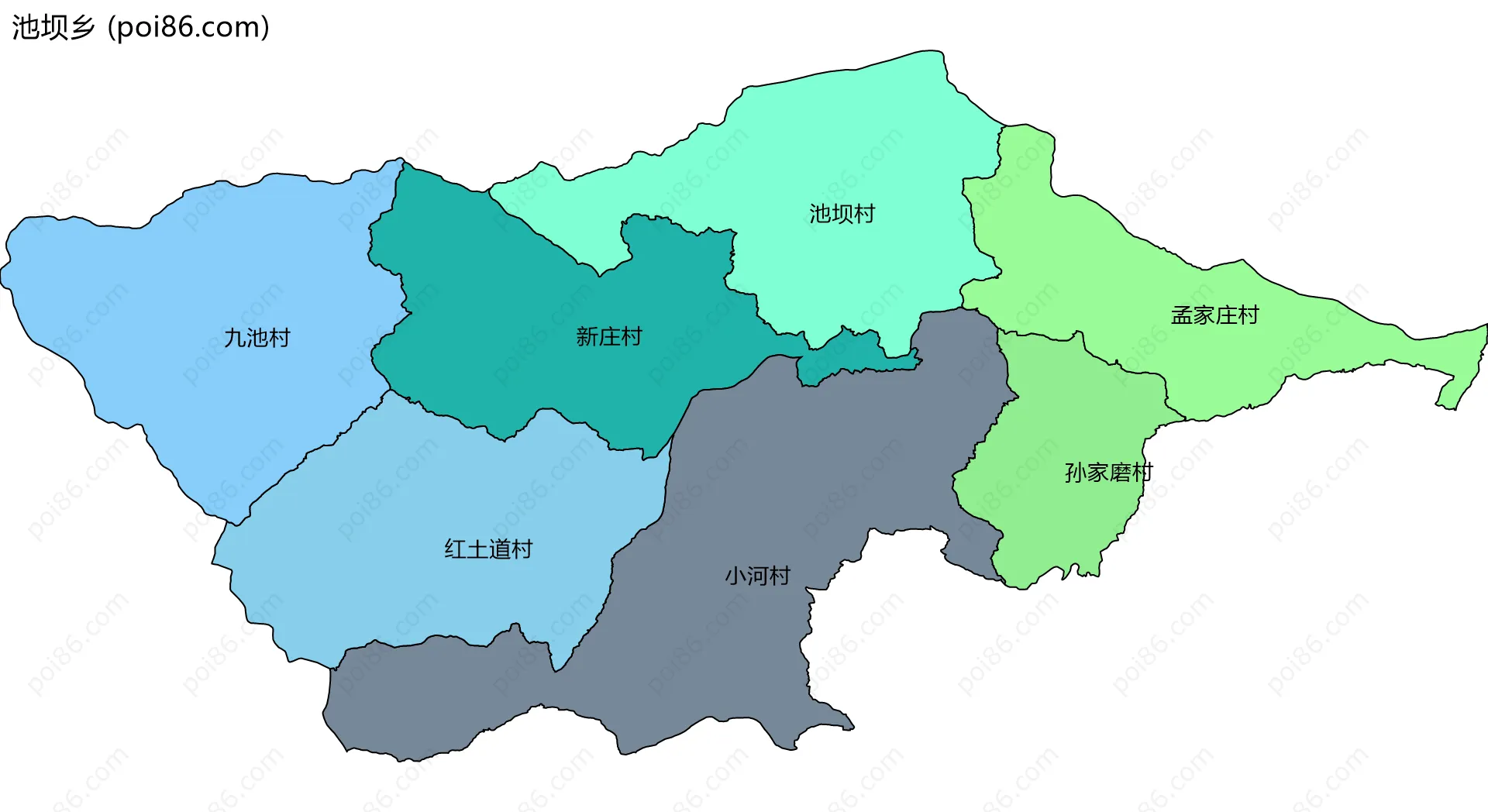 池坝乡边界地图(五级行政区划)