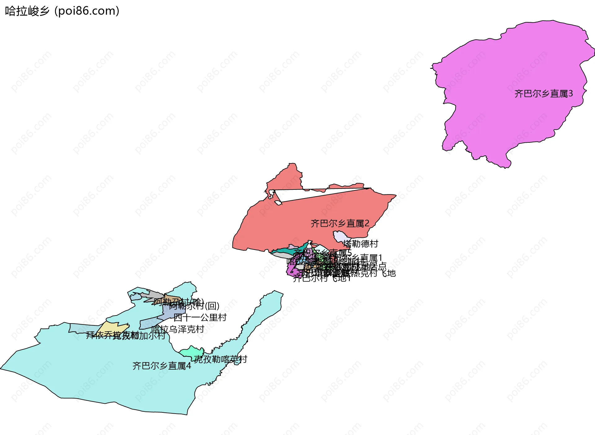 哈拉峻乡边界地图(五级行政区划)