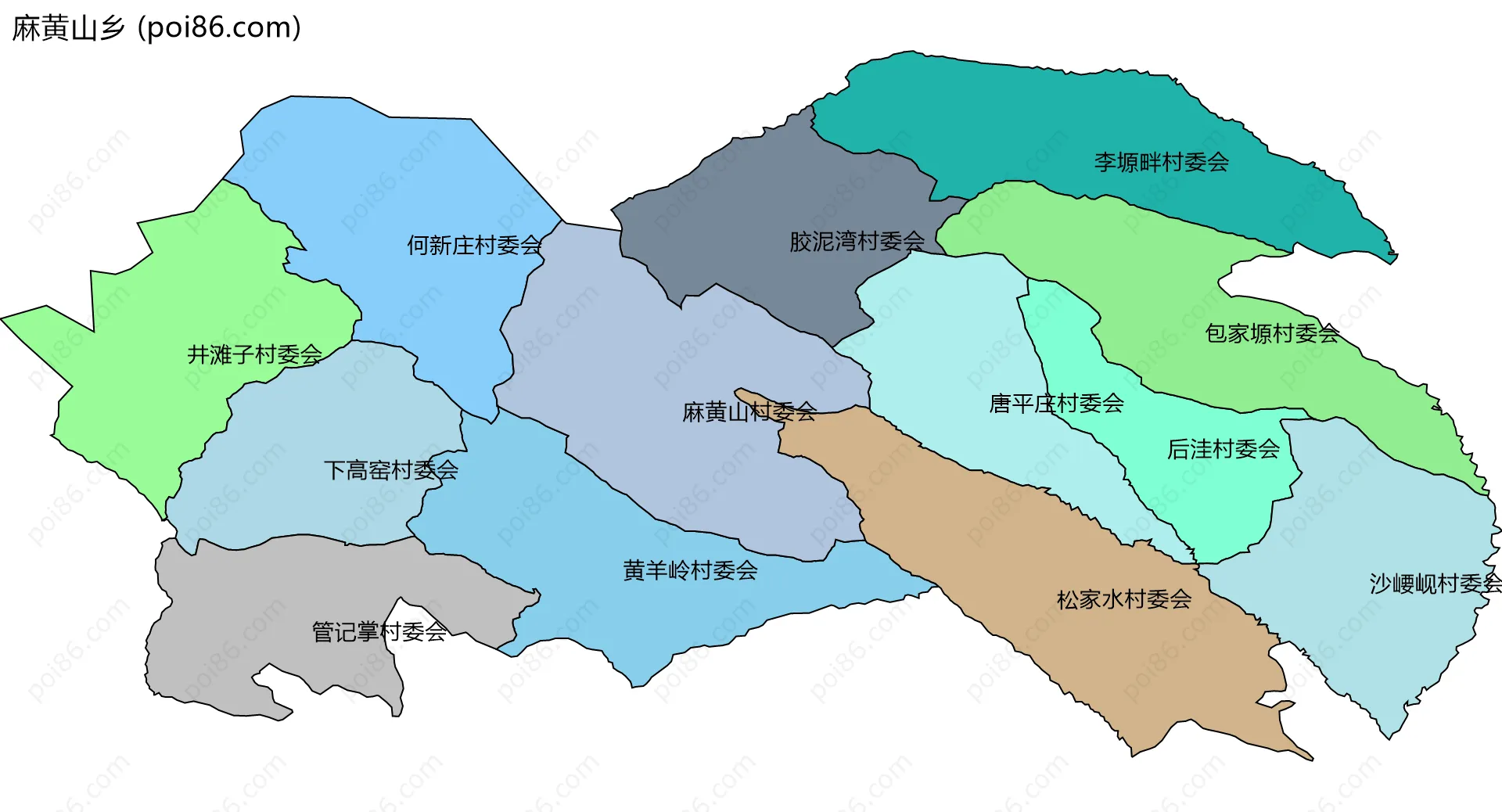 麻黄山乡边界地图(五级行政区划)