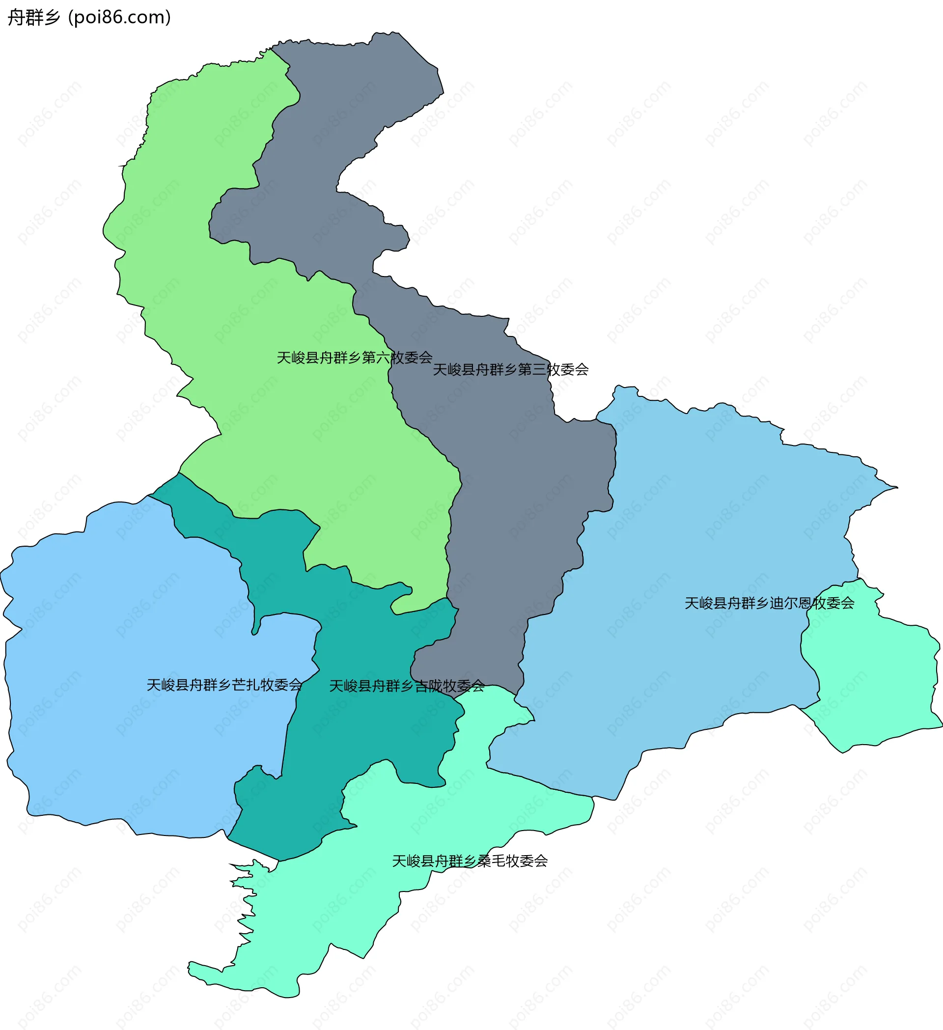 舟群乡边界地图(五级行政区划)