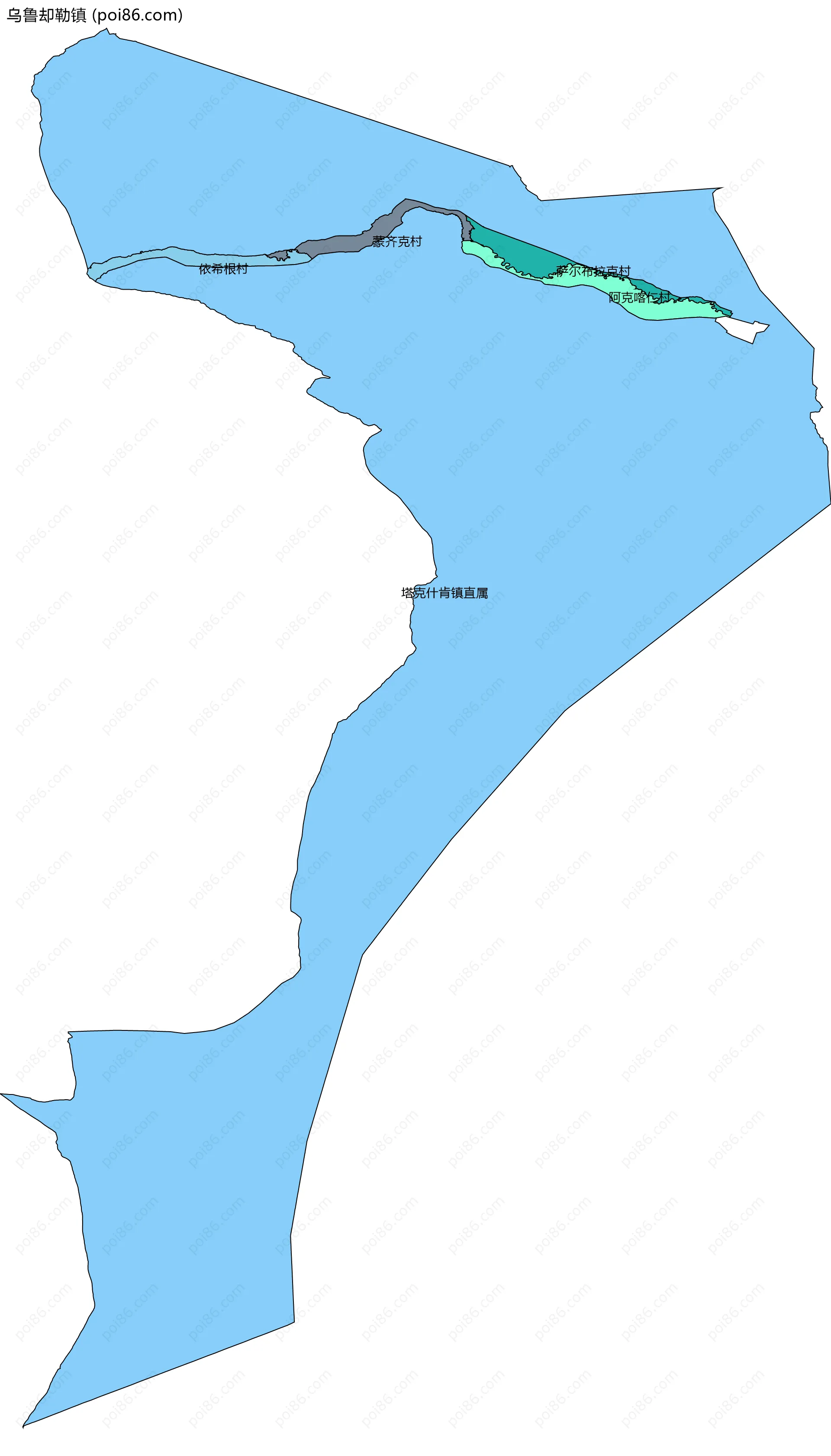 乌鲁却勒镇边界地图(五级行政区划)