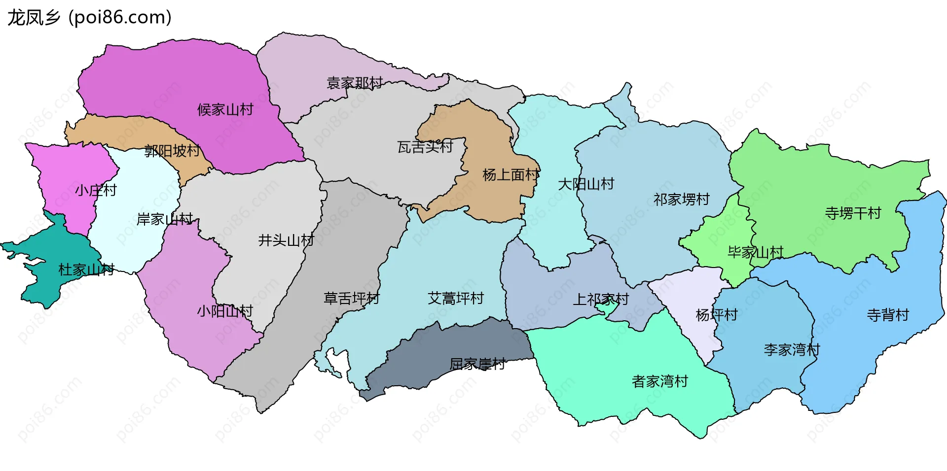 龙凤乡边界地图(五级行政区划)