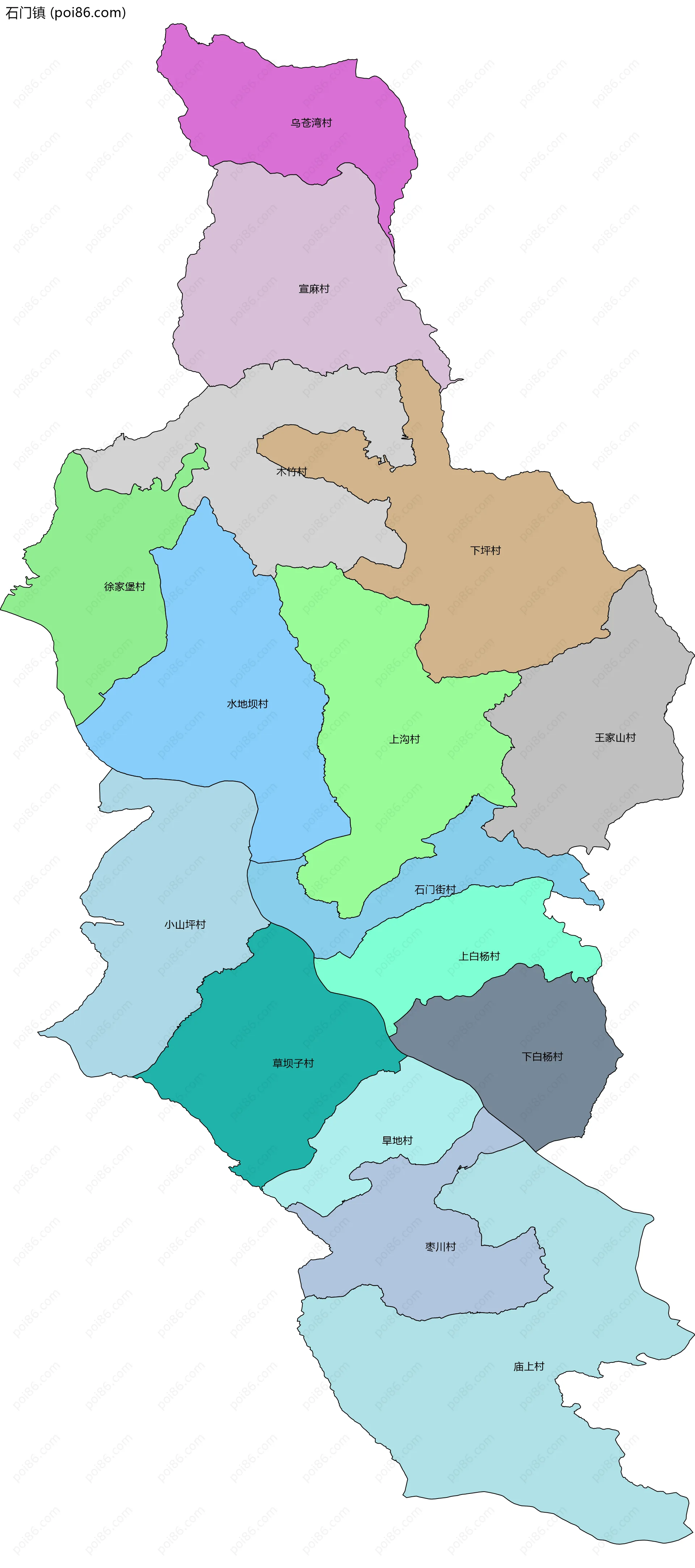 石门镇边界地图(五级行政区划)