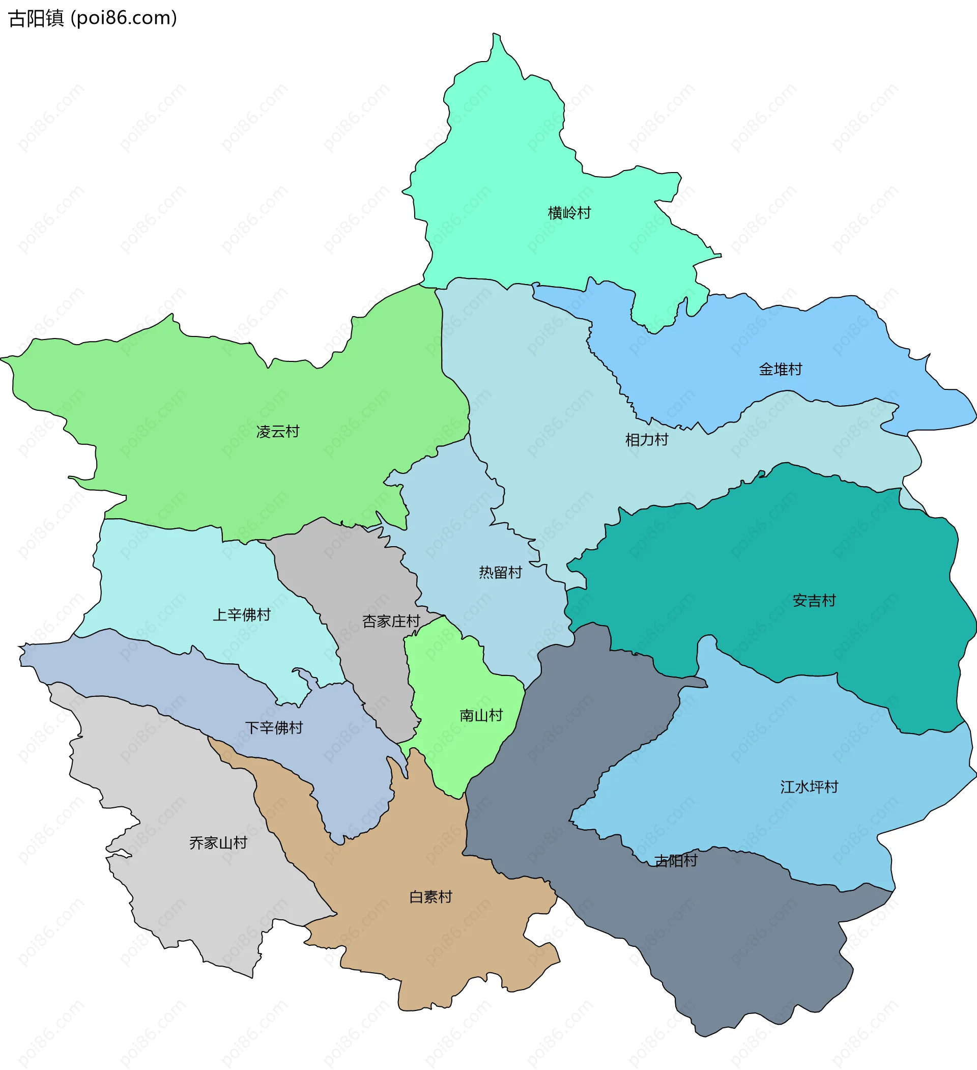 古阳镇边界地图(五级行政区划)