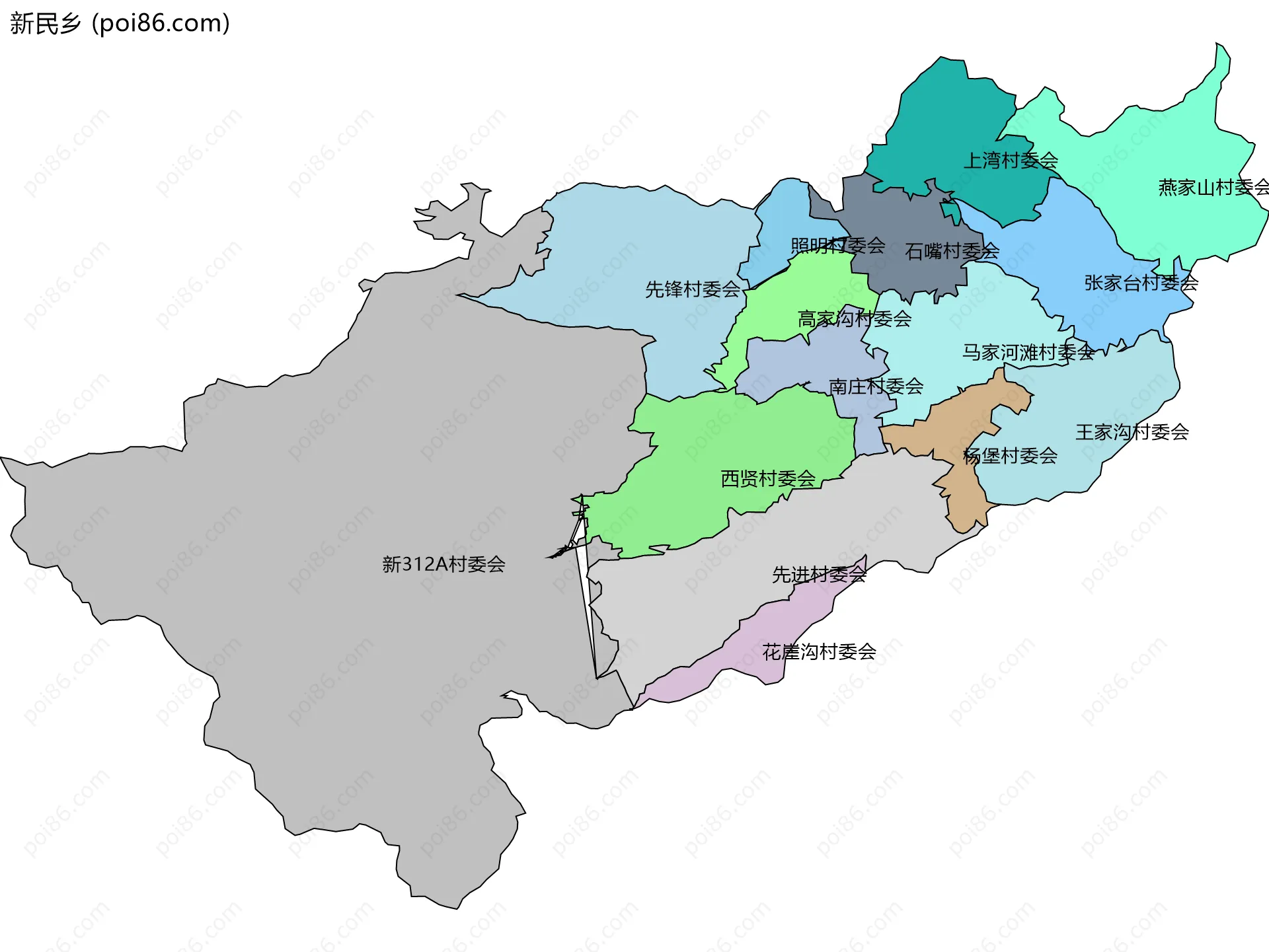 新民乡边界地图(五级行政区划)