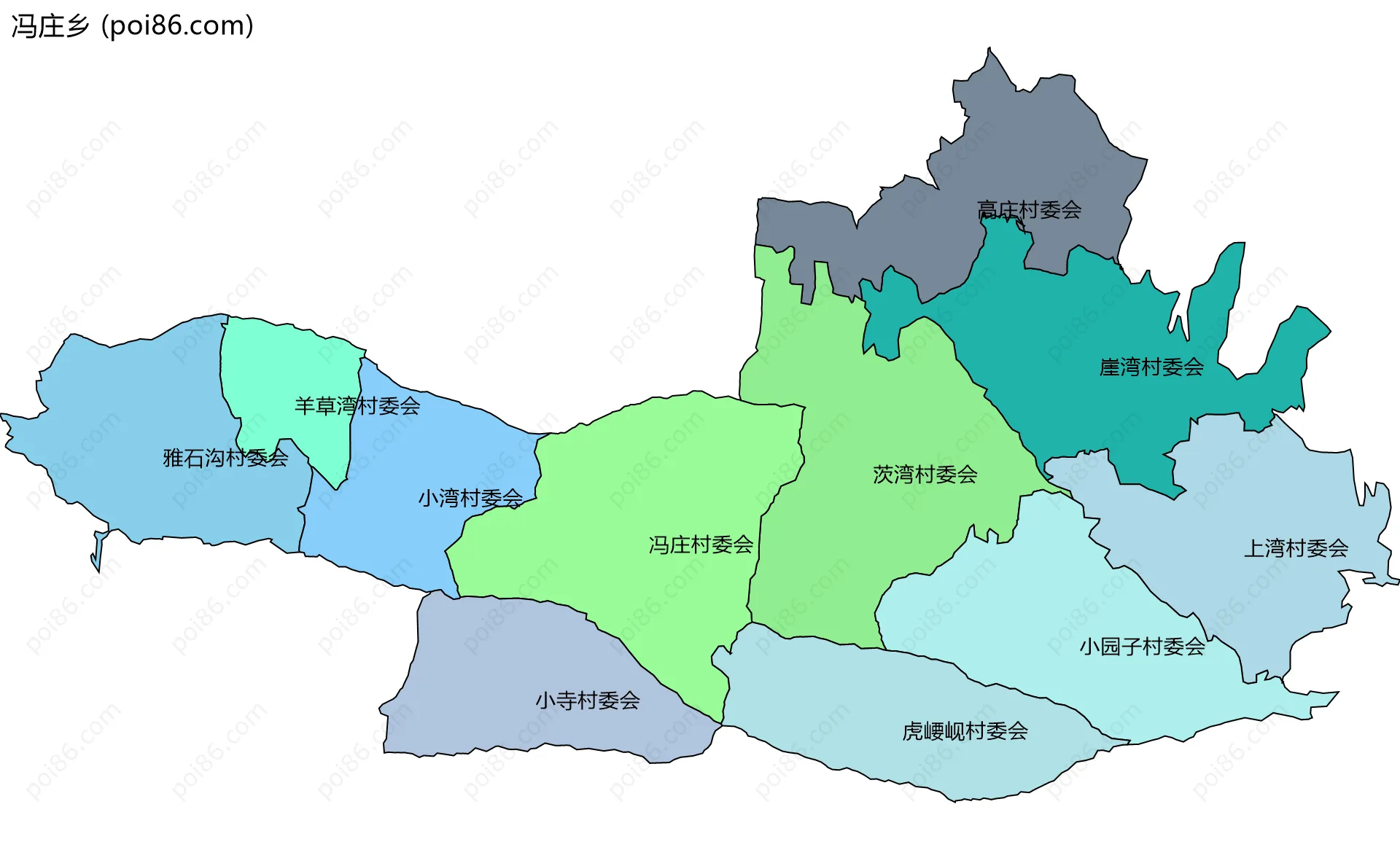 冯庄乡边界地图(五级行政区划)