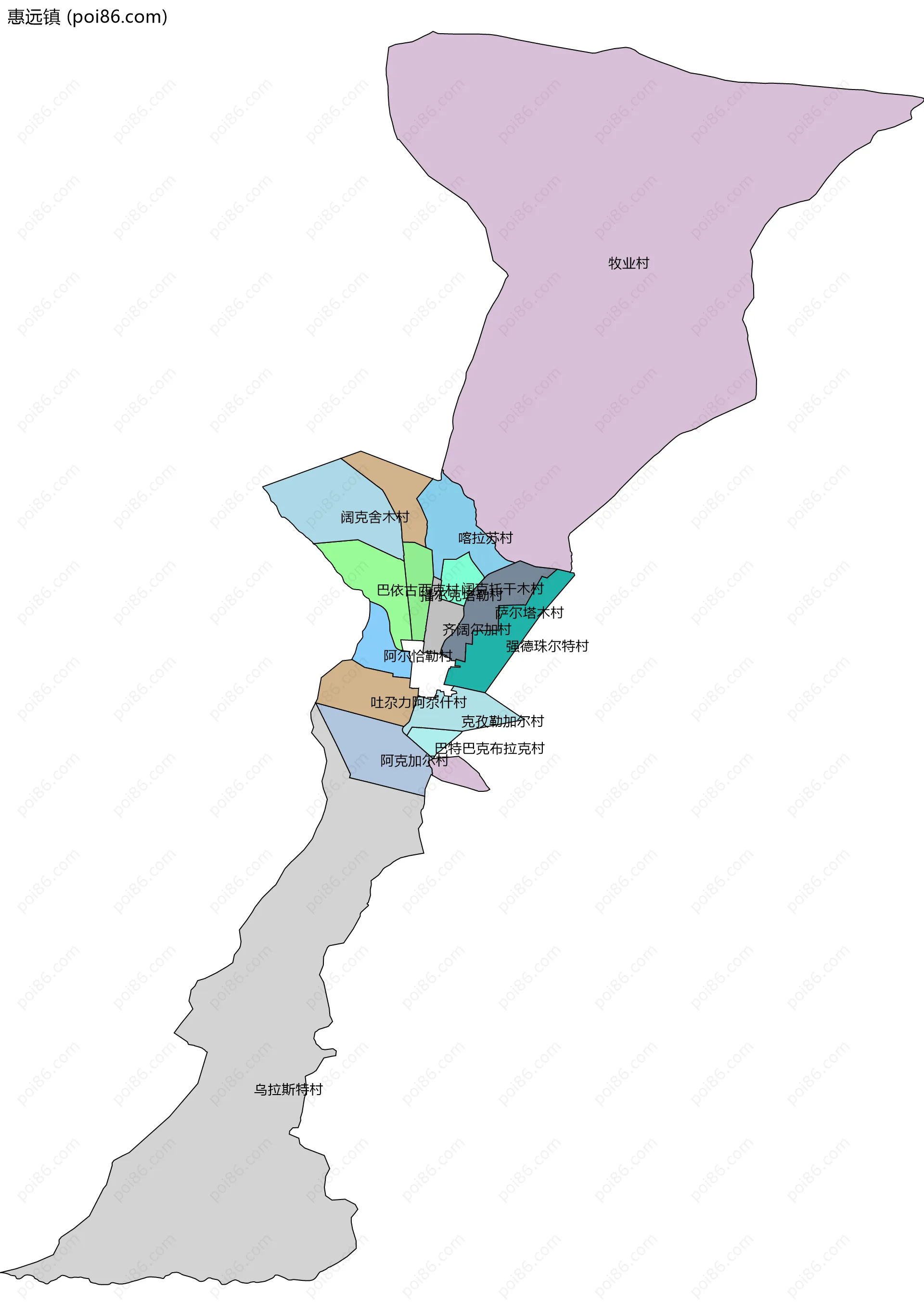 惠远镇边界地图(五级行政区划)
