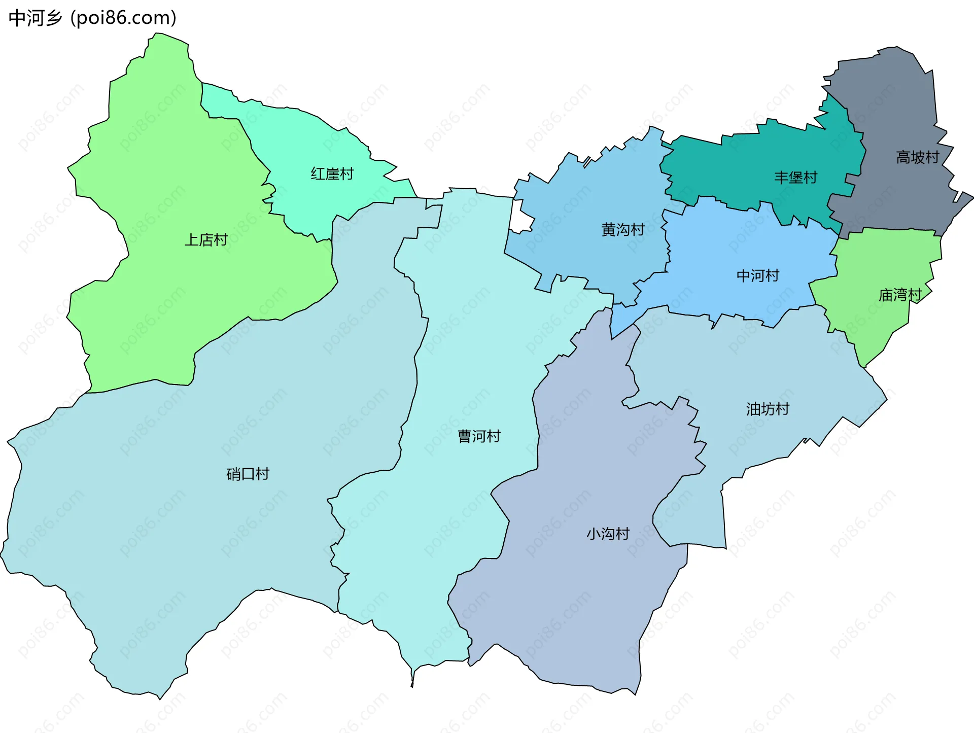 中河乡边界地图(五级行政区划)