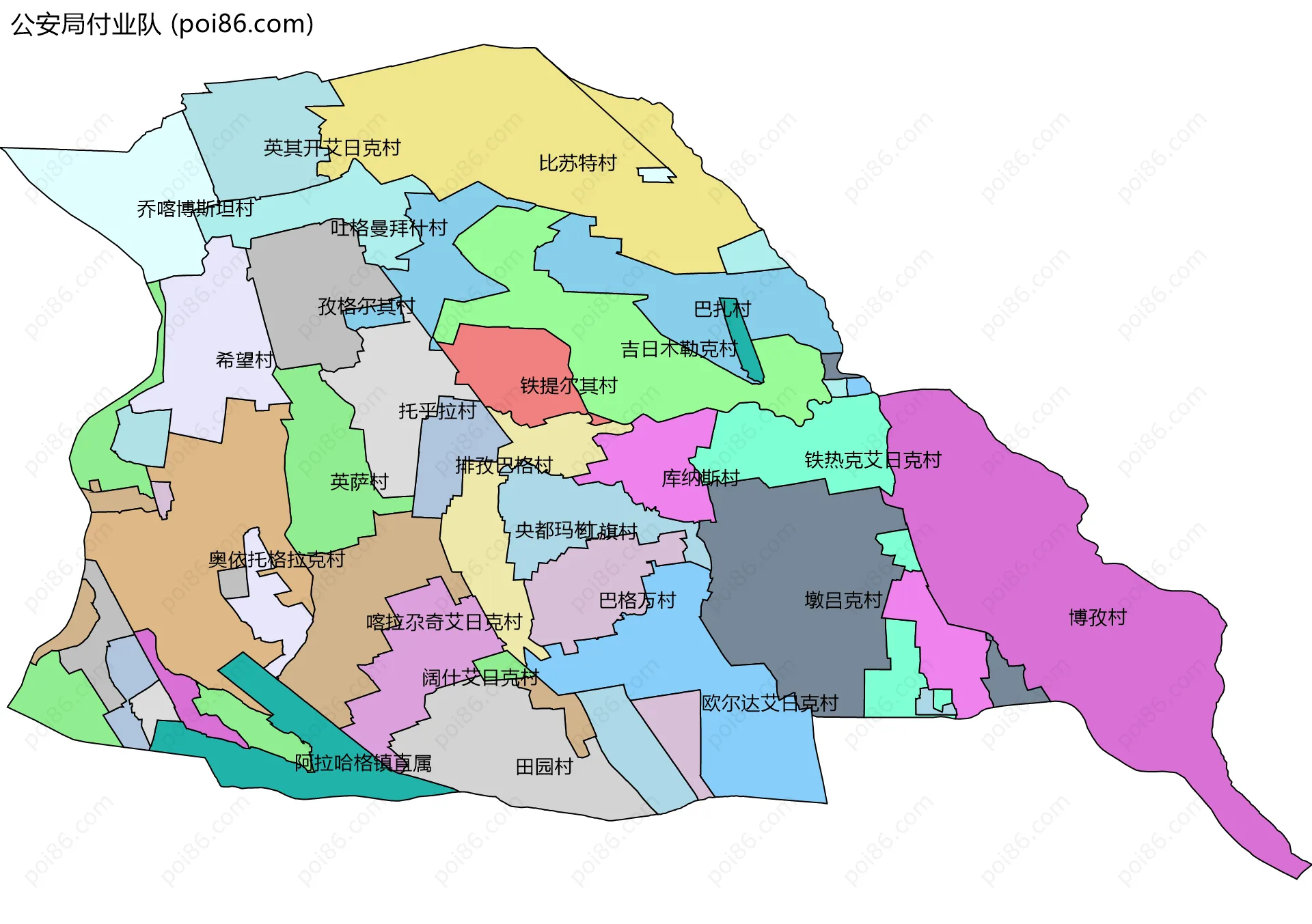 公安局付业队边界地图(五级行政区划)