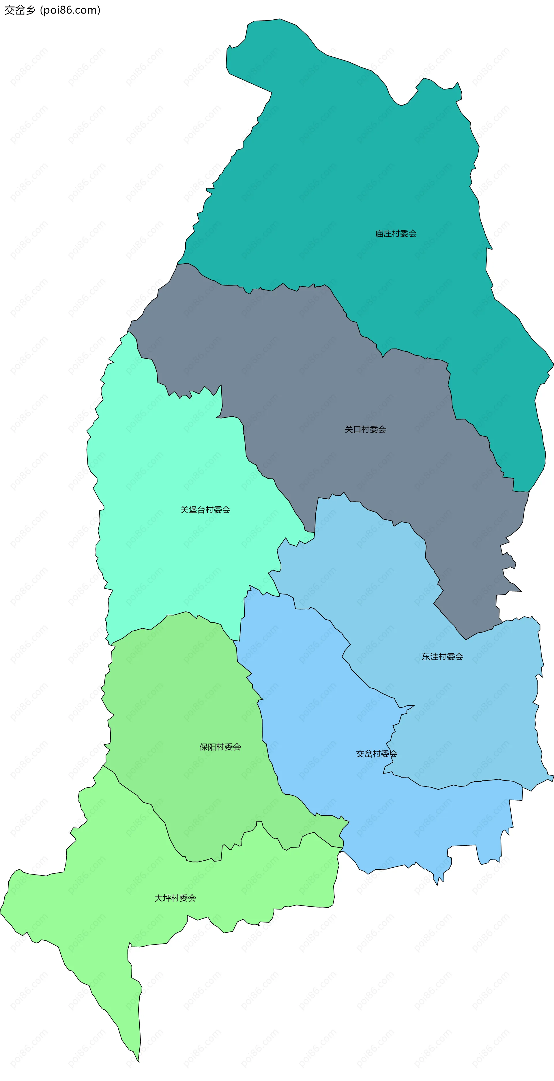 交岔乡边界地图(五级行政区划)